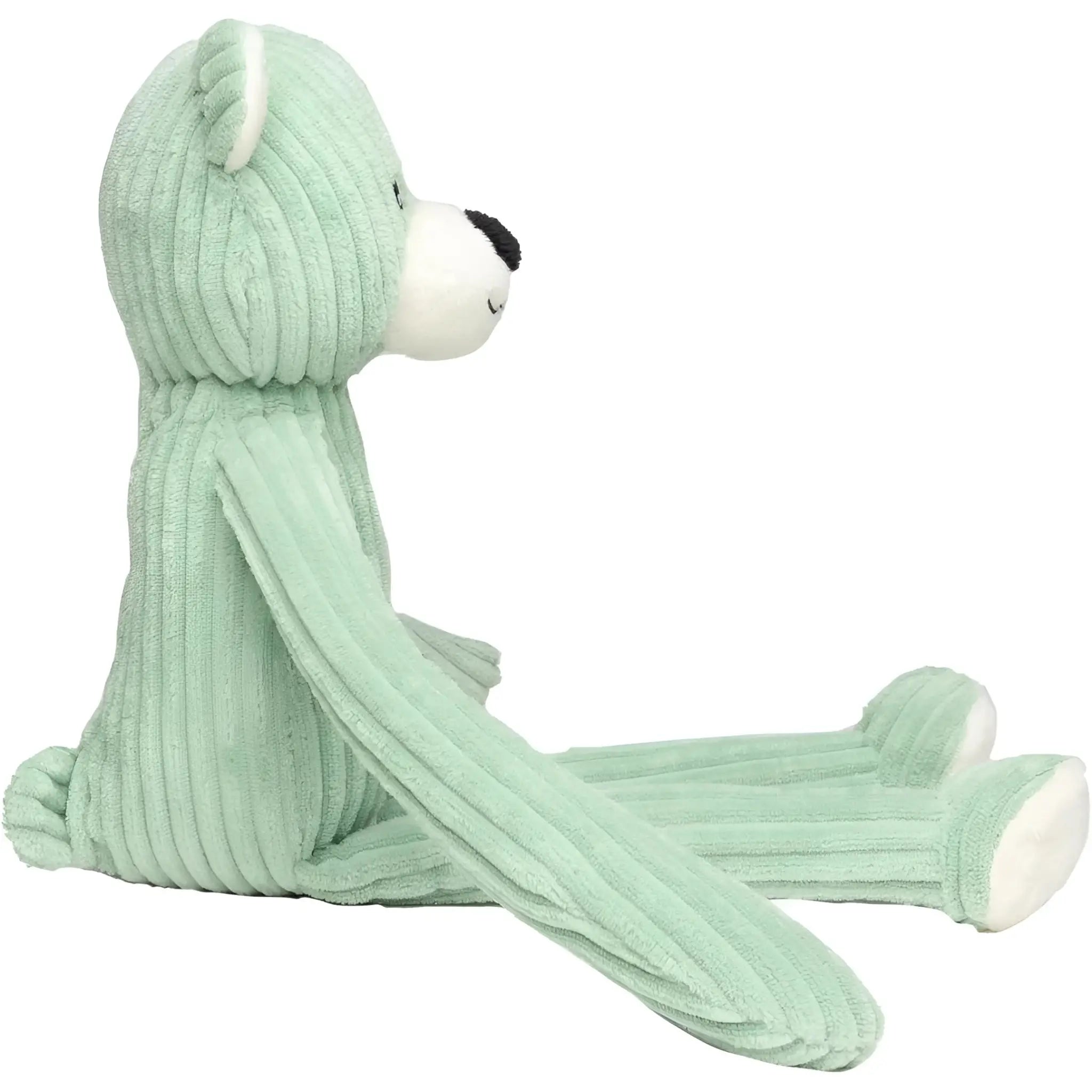 A mintgrüner mini feet lanky legends plüschbär mischa aus kordstoff mit weißen gesichts- und pfotenakzenten