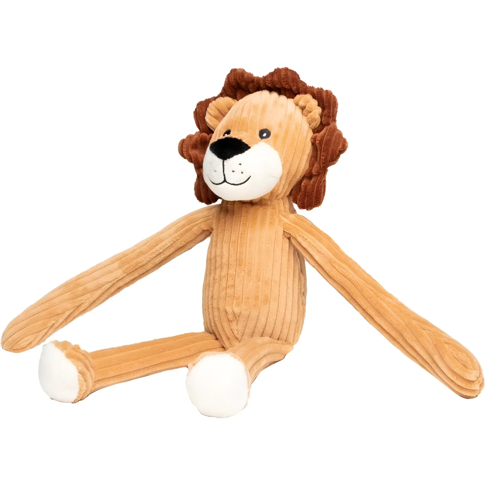 MiniFeet lanky legends löwe leon stofftier mit samtigem kordkörper in braun und beige mit weißen pfoten und gesichtsstickereien
