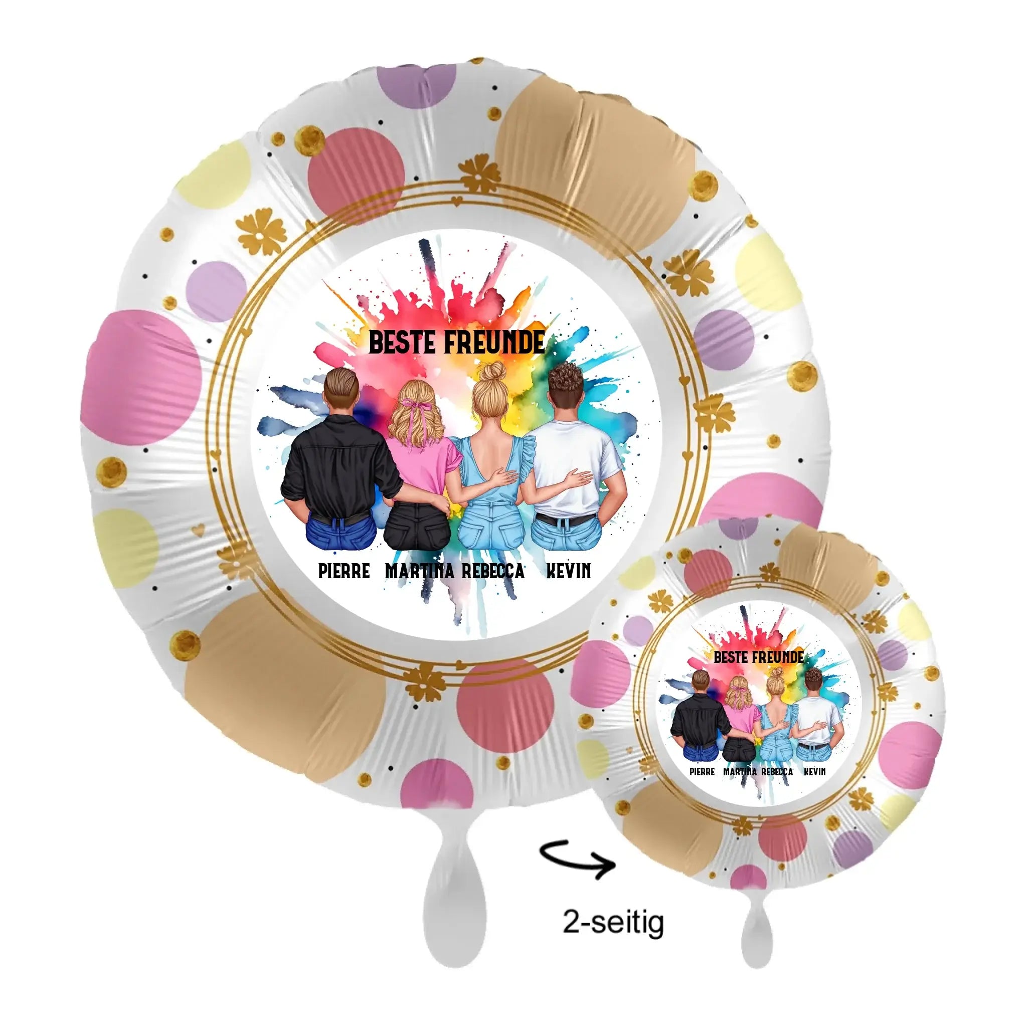 Bunter personalisierbarer 43cm foil ballon mix paar designer mit vier freundillustrationen und texte beste freunde plus namen