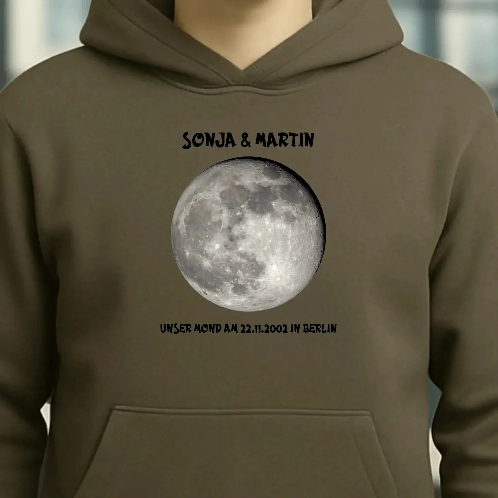 MONDPHASE Blau/Silber/Gold mit Wunschtext • Unisex Hoodie für Damen & Herren • Bio • personalisiert