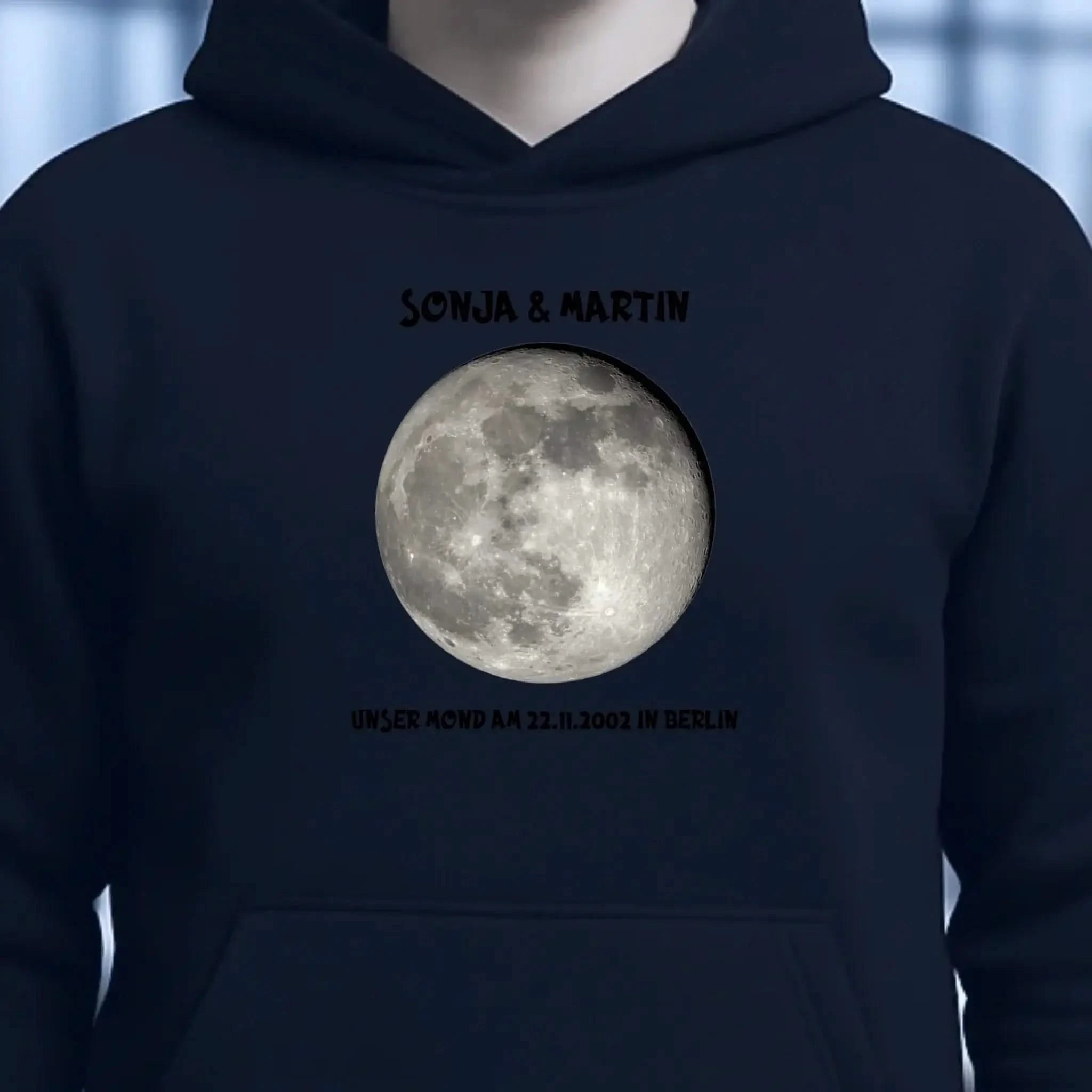 MONDPHASE Blau/Silber/Gold mit Wunschtext • Unisex Hoodie für Damen & Herren • Bio • personalisiert