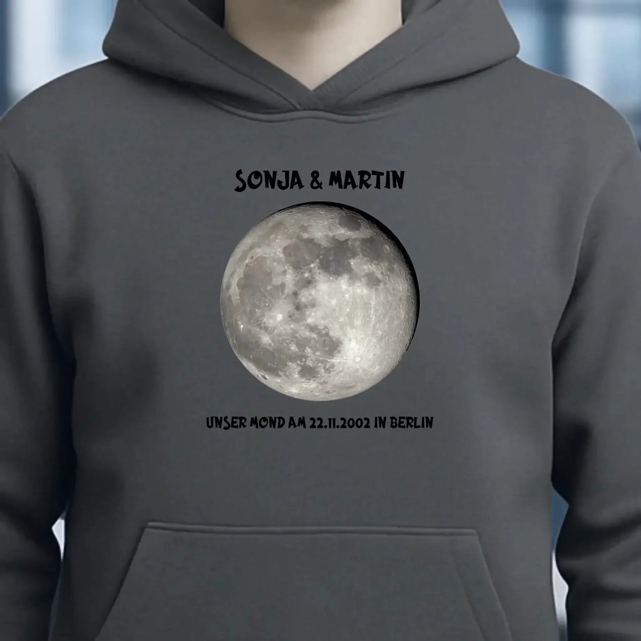 MONDPHASE Blau/Silber/Gold mit Wunschtext • Unisex Hoodie für Damen & Herren • Bio • personalisiert
