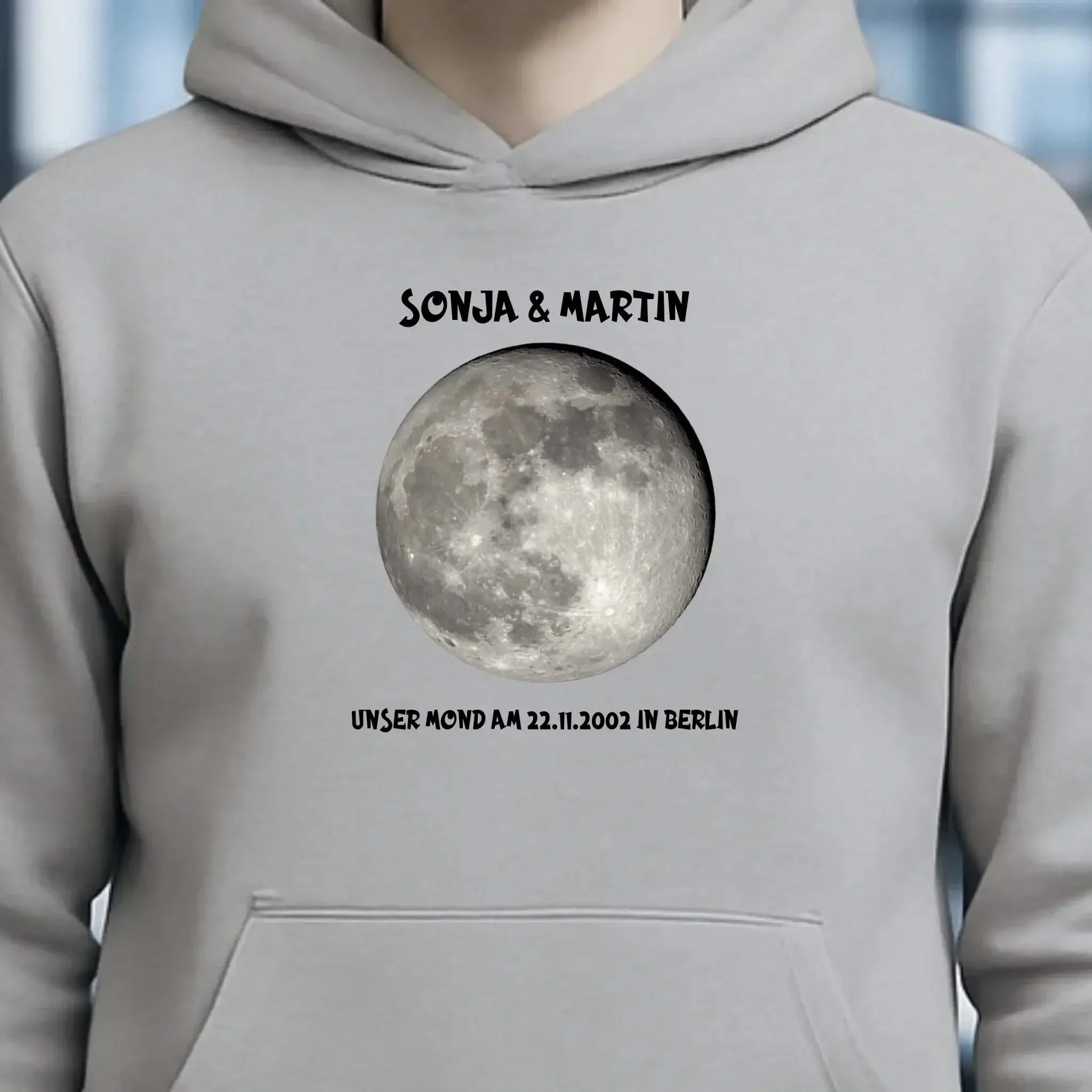 MONDPHASE Blau/Silber/Gold mit Wunschtext • Unisex Hoodie für Damen & Herren • Bio • personalisiert