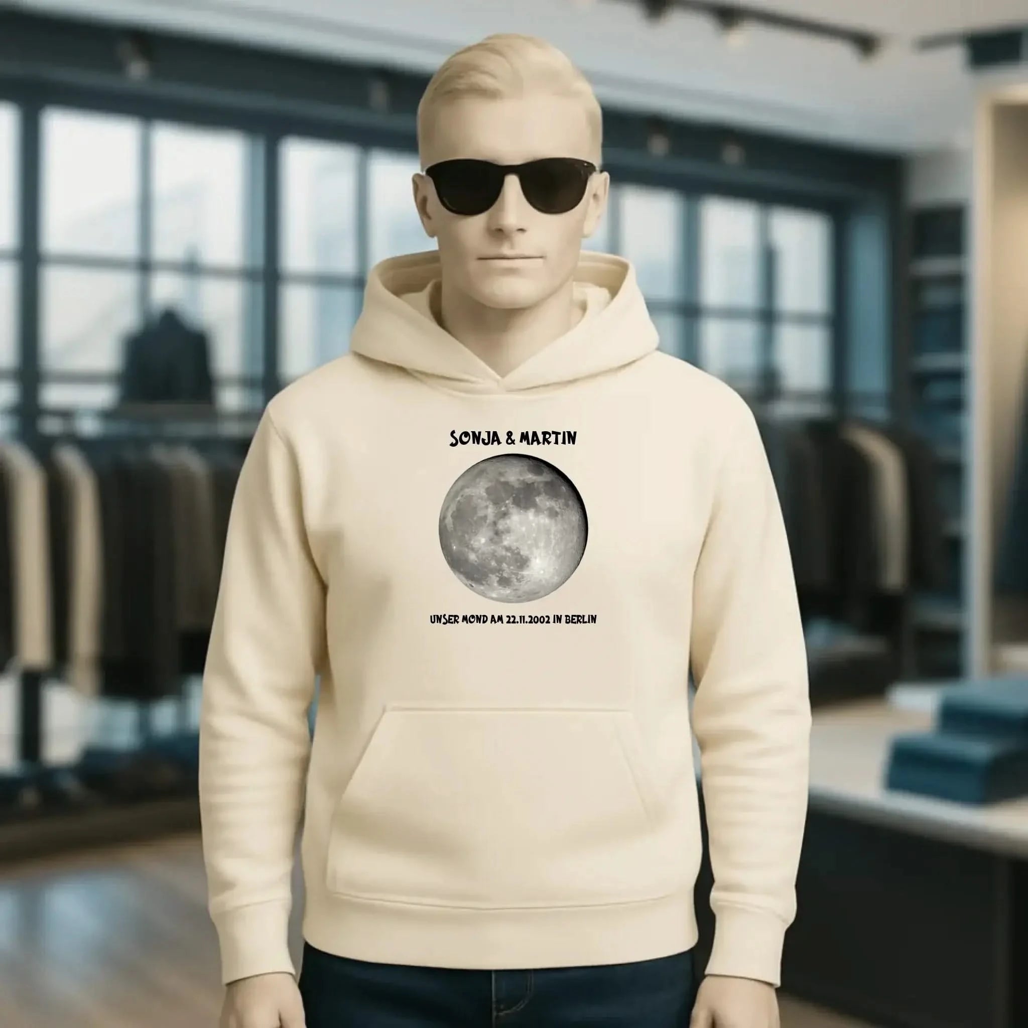 MONDPHASE Blau/Silber/Gold mit Wunschtext • Unisex Hoodie für Damen & Herren • Bio • personalisiert