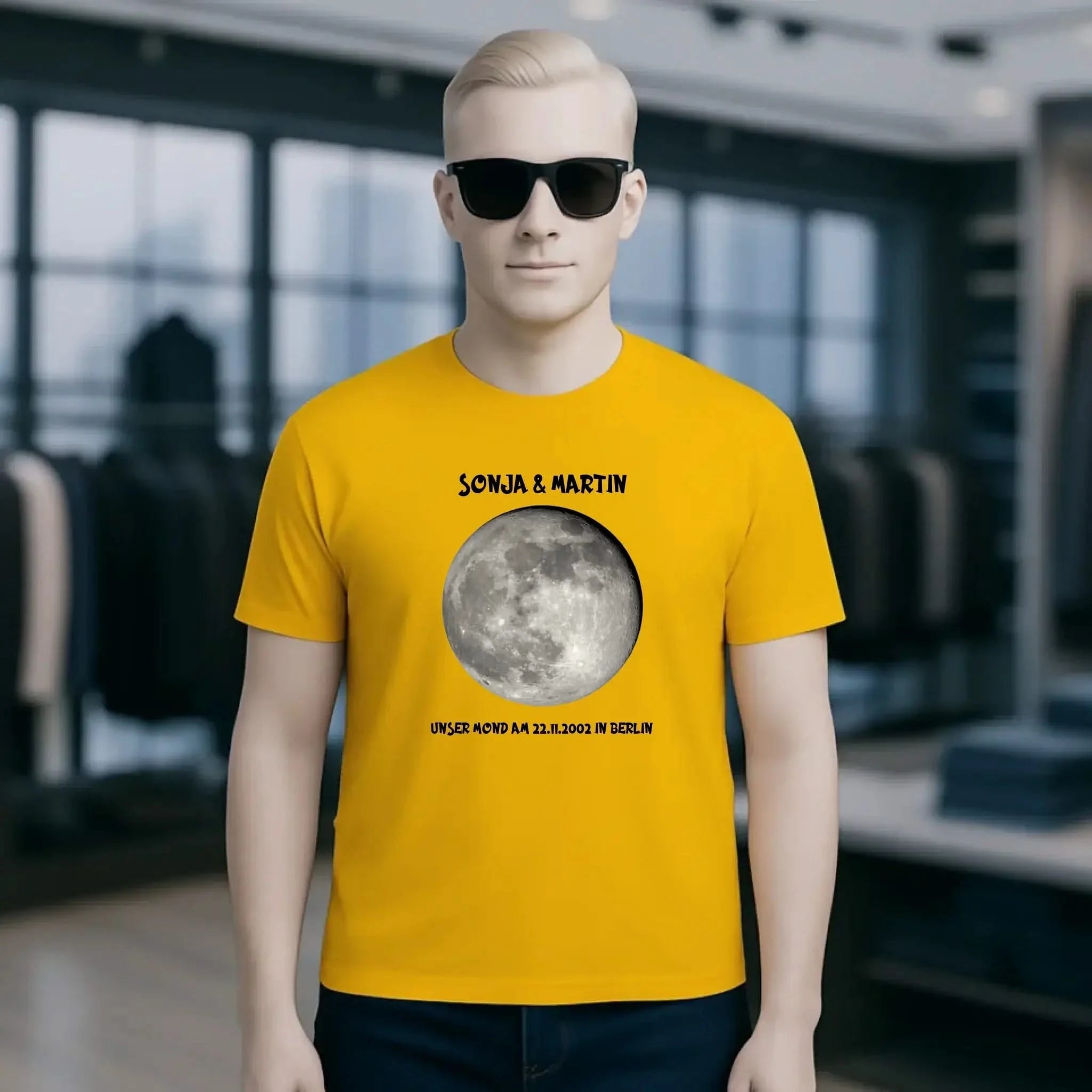 MONDPHASE Blau/Silber/Gold mit Wunschtext • Unisex T-Shirt für Damen & Herren • Bio • personalisiert