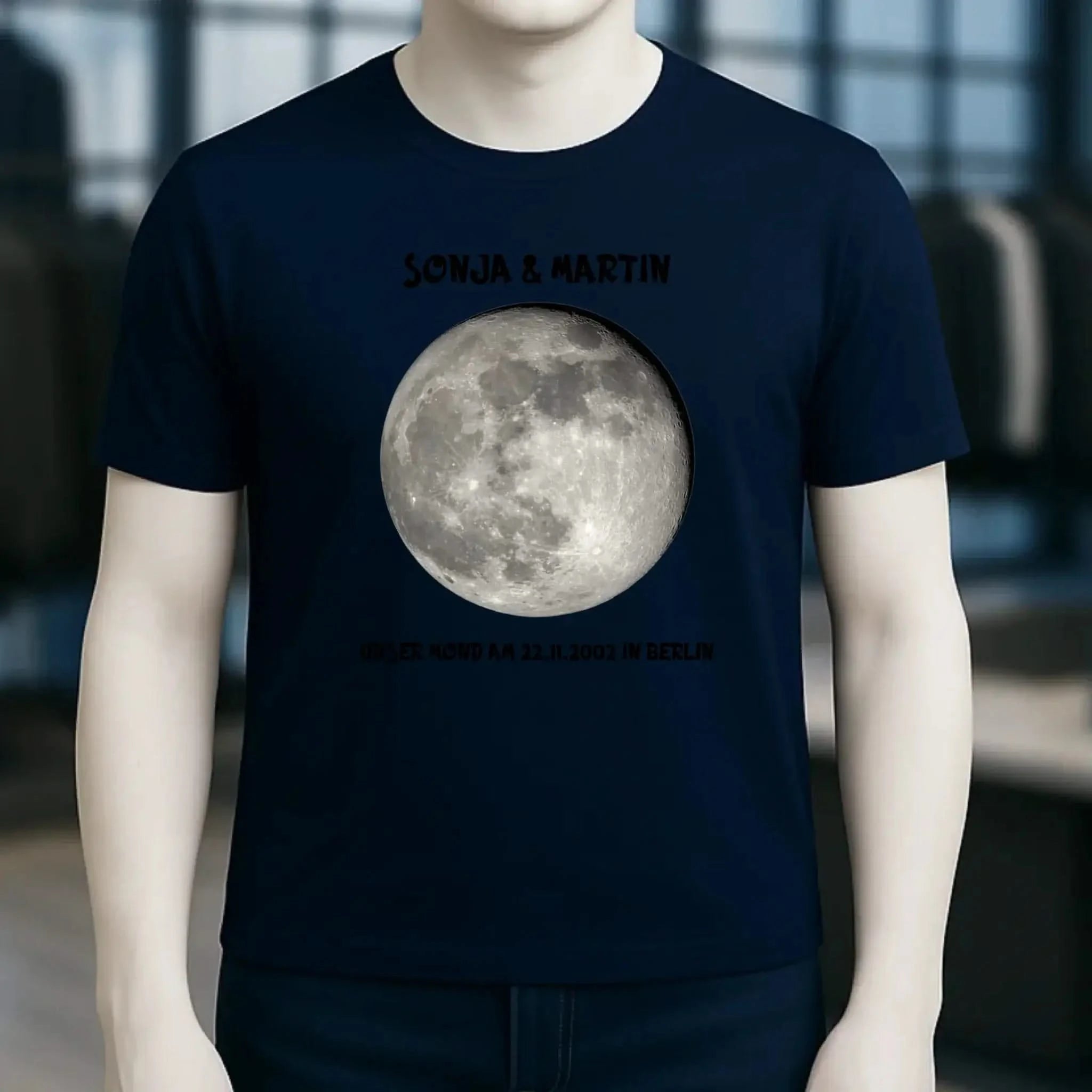 MONDPHASE Blau/Silber/Gold mit Wunschtext • Unisex T-Shirt für Damen & Herren • Bio • personalisiert