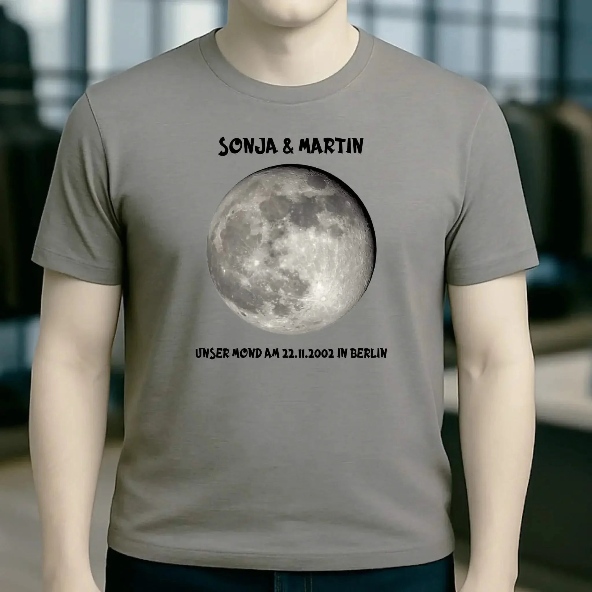 MONDPHASE Blau/Silber/Gold mit Wunschtext • Unisex T-Shirt für Damen & Herren • Bio • personalisiert
