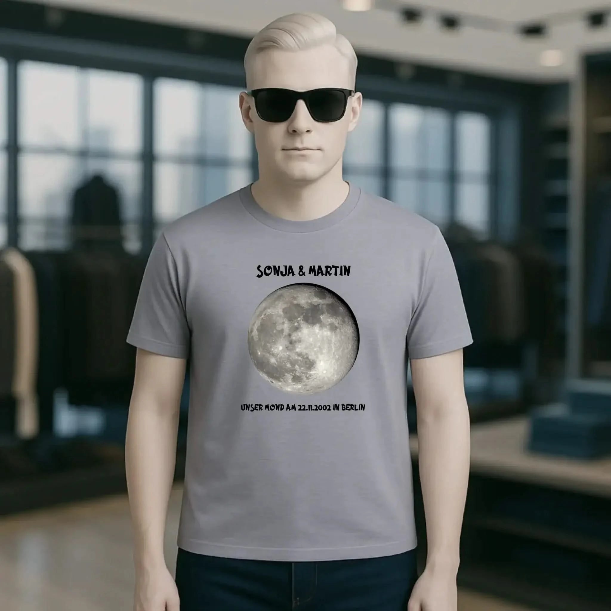 MONDPHASE Blau/Silber/Gold mit Wunschtext • Unisex T-Shirt für Damen & Herren • Bio • personalisiert