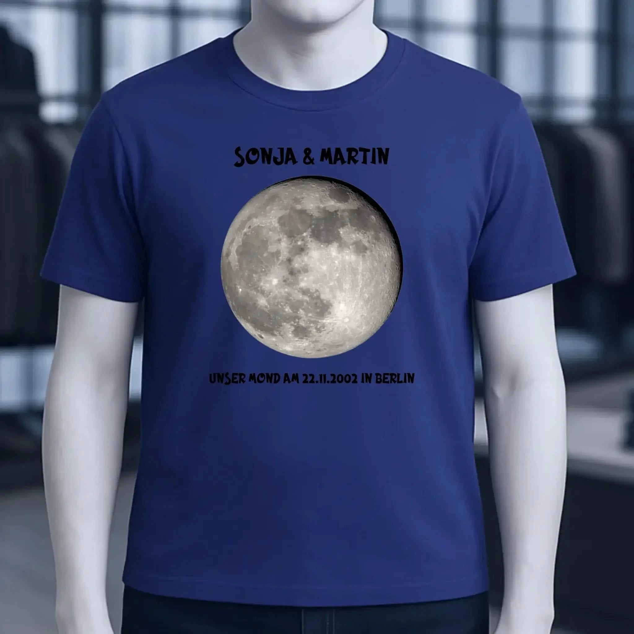 MONDPHASE Blau/Silber/Gold mit Wunschtext • Unisex T-Shirt für Damen & Herren • Bio • personalisiert