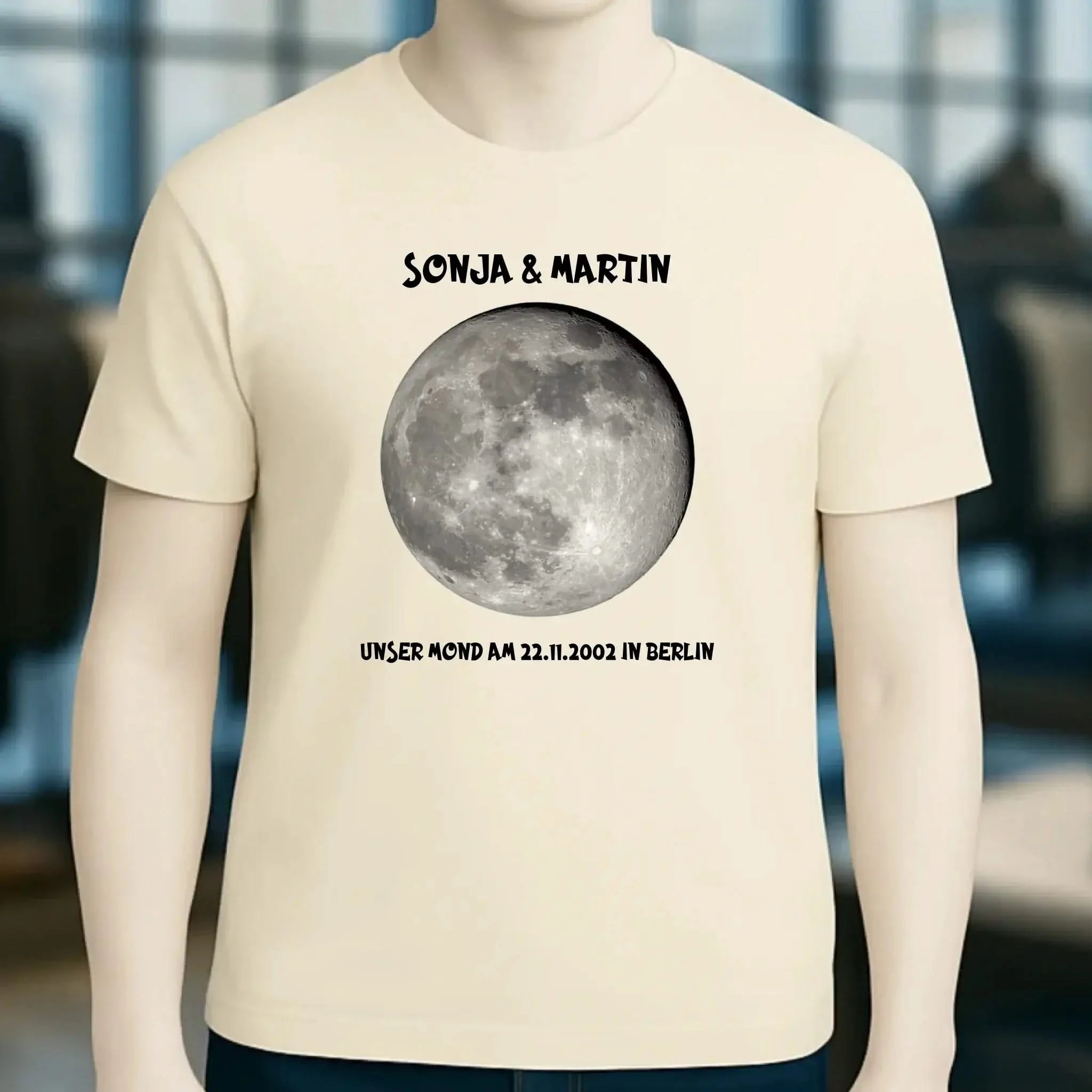 MONDPHASE Blau/Silber/Gold mit Wunschtext • Unisex T-Shirt für Damen & Herren • Bio • personalisiert
