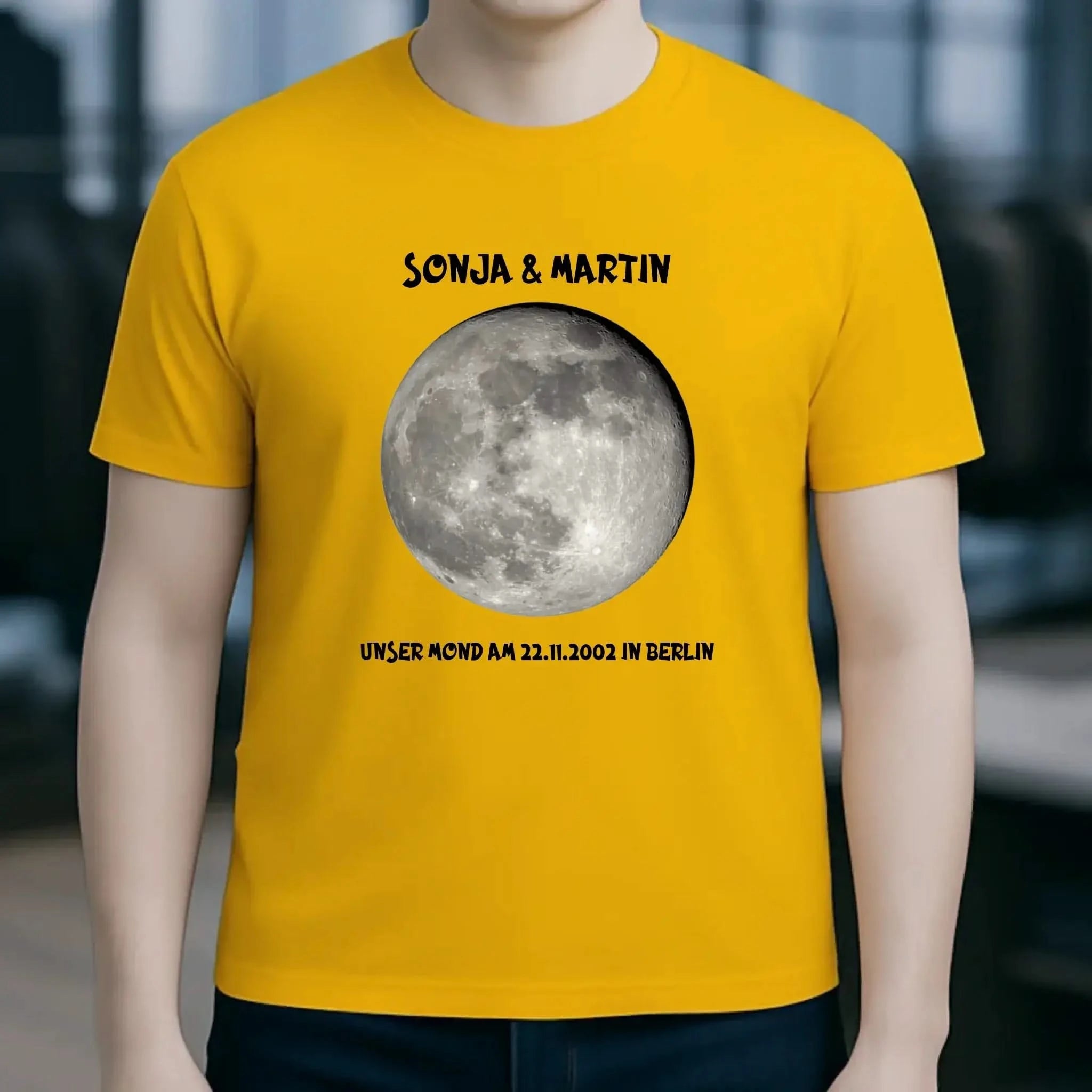 MONDPHASE Blau/Silber/Gold mit Wunschtext • Unisex T-Shirt für Damen & Herren • Bio • personalisiert