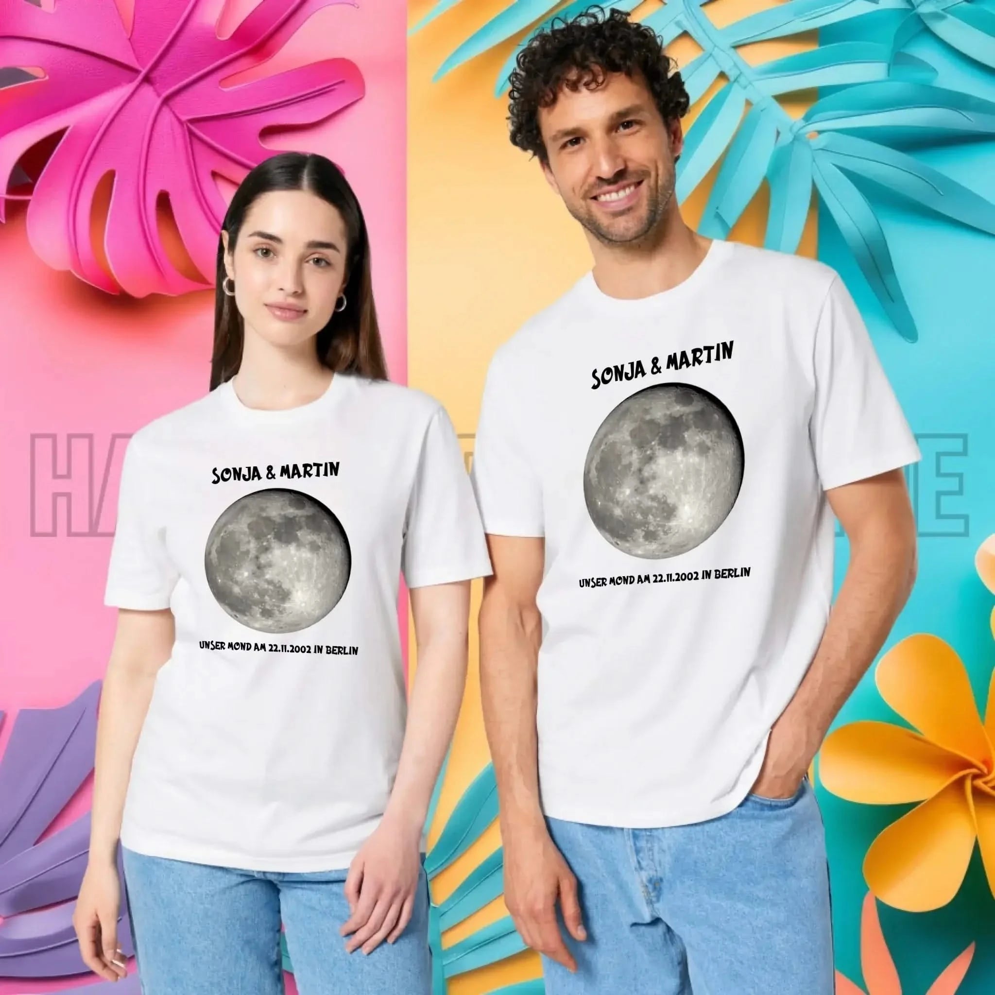 MONDPHASE Blau/Silber/Gold mit Wunschtext • Unisex T-Shirt für Damen & Herren • Bio • personalisiert