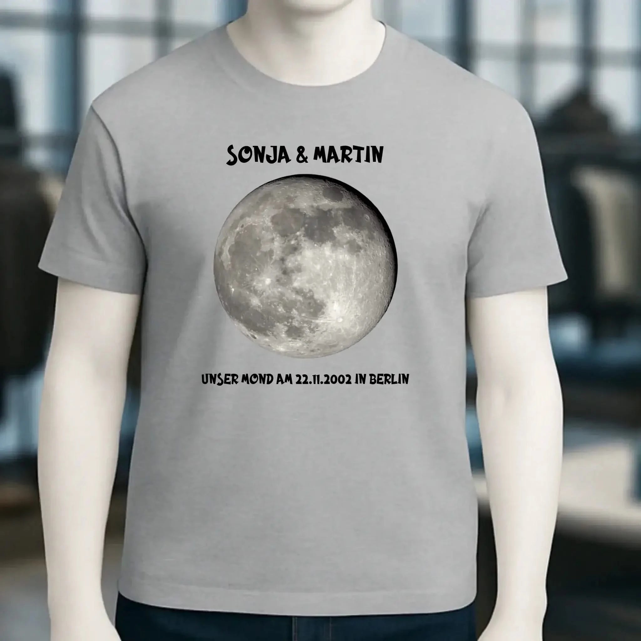 MONDPHASE Blau/Silber/Gold mit Wunschtext • Unisex T-Shirt für Damen & Herren • Bio • personalisiert