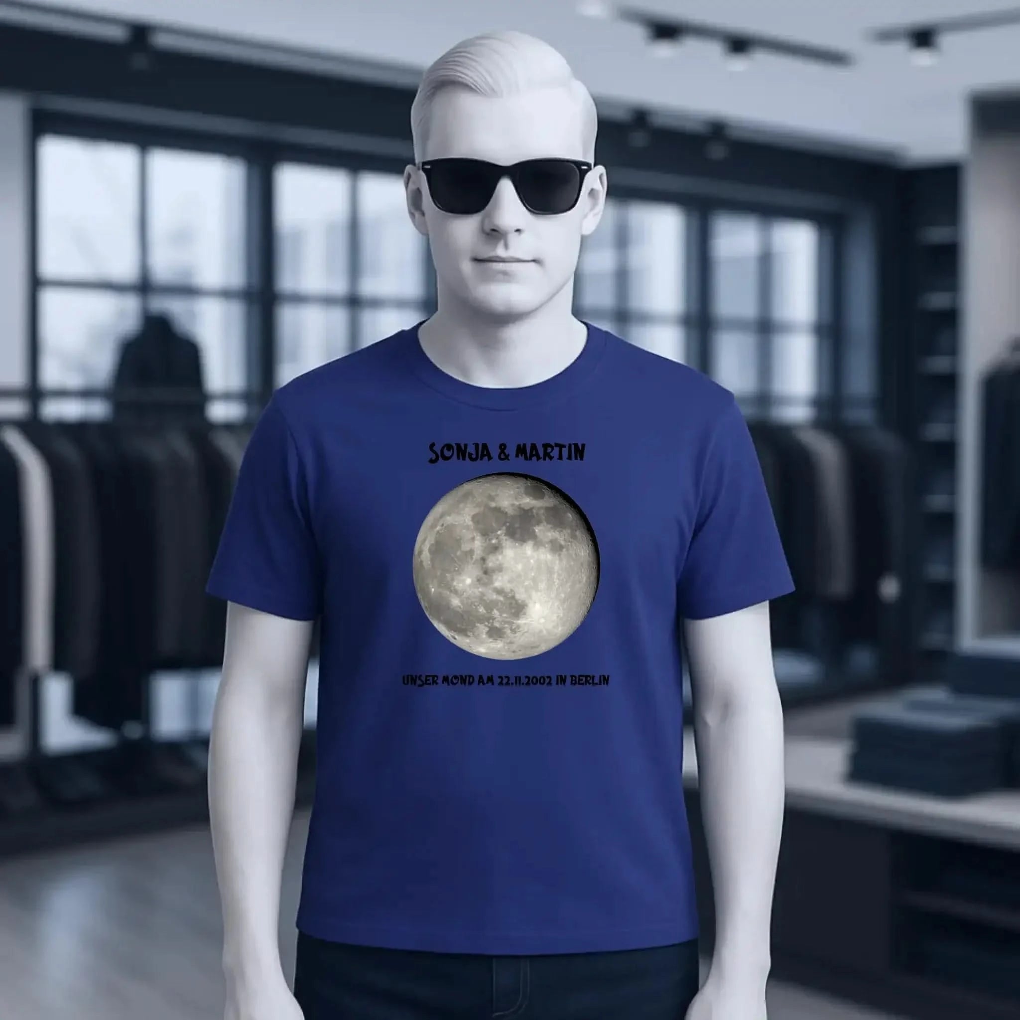 MONDPHASE Blau/Silber/Gold mit Wunschtext • Unisex T-Shirt für Damen & Herren • Bio • personalisiert