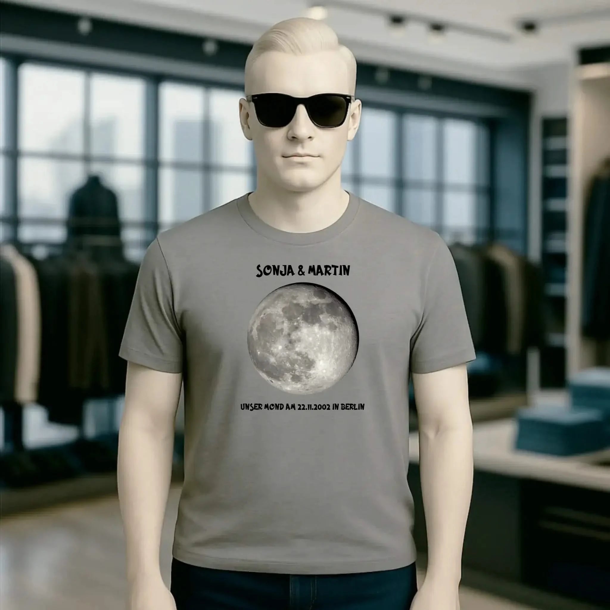 MONDPHASE Blau/Silber/Gold mit Wunschtext • Unisex T-Shirt für Damen & Herren • Bio • personalisiert