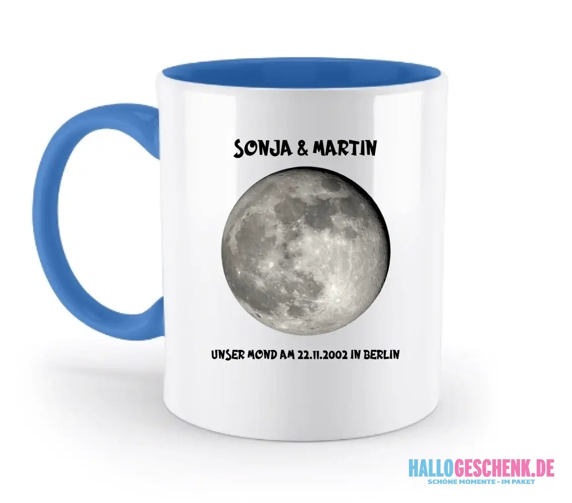 MONDPHASE (Blau/Silber/Gold) mit Wunschtext • zweifarbige Tasse • Exklusivdesign • personalisiert - zweifarbige Tasse