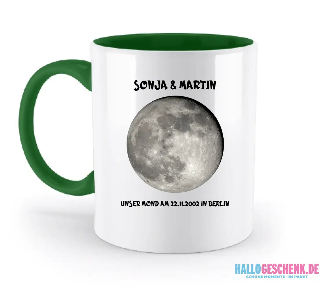 MONDPHASE (Blau/Silber/Gold) mit Wunschtext • zweifarbige Tasse • Exklusivdesign • personalisiert - zweifarbige Tasse
