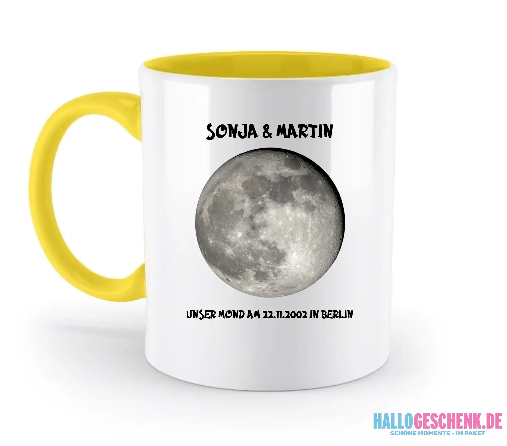 MONDPHASE (Blau/Silber/Gold) mit Wunschtext • zweifarbige Tasse • Exklusivdesign • personalisiert - zweifarbige Tasse