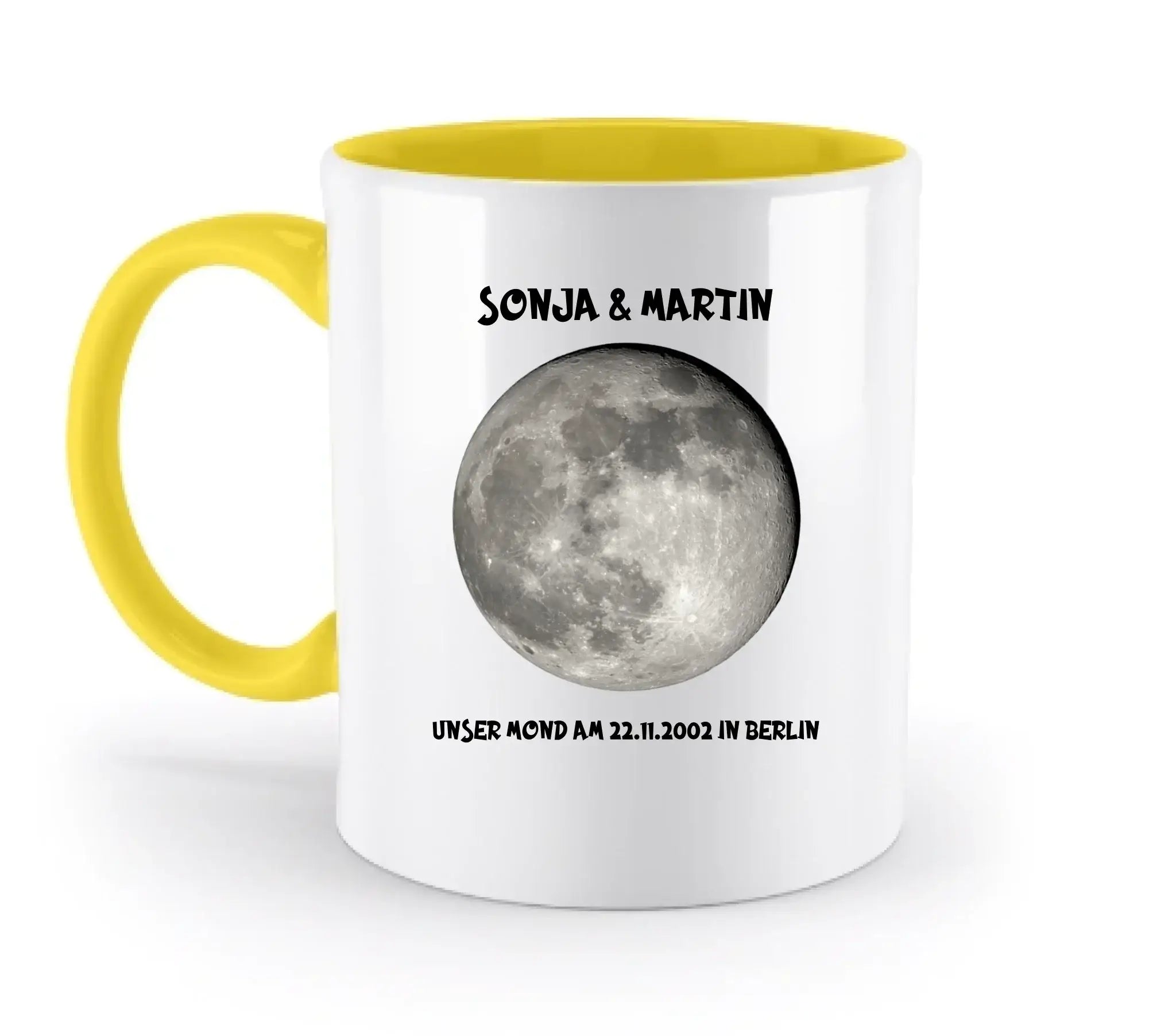 MONDPHASE (Blau/Silber/Gold) mit Wunschtext • zweifarbige Tasse • Exklusivdesign • personalisiert - zweifarbige Tasse