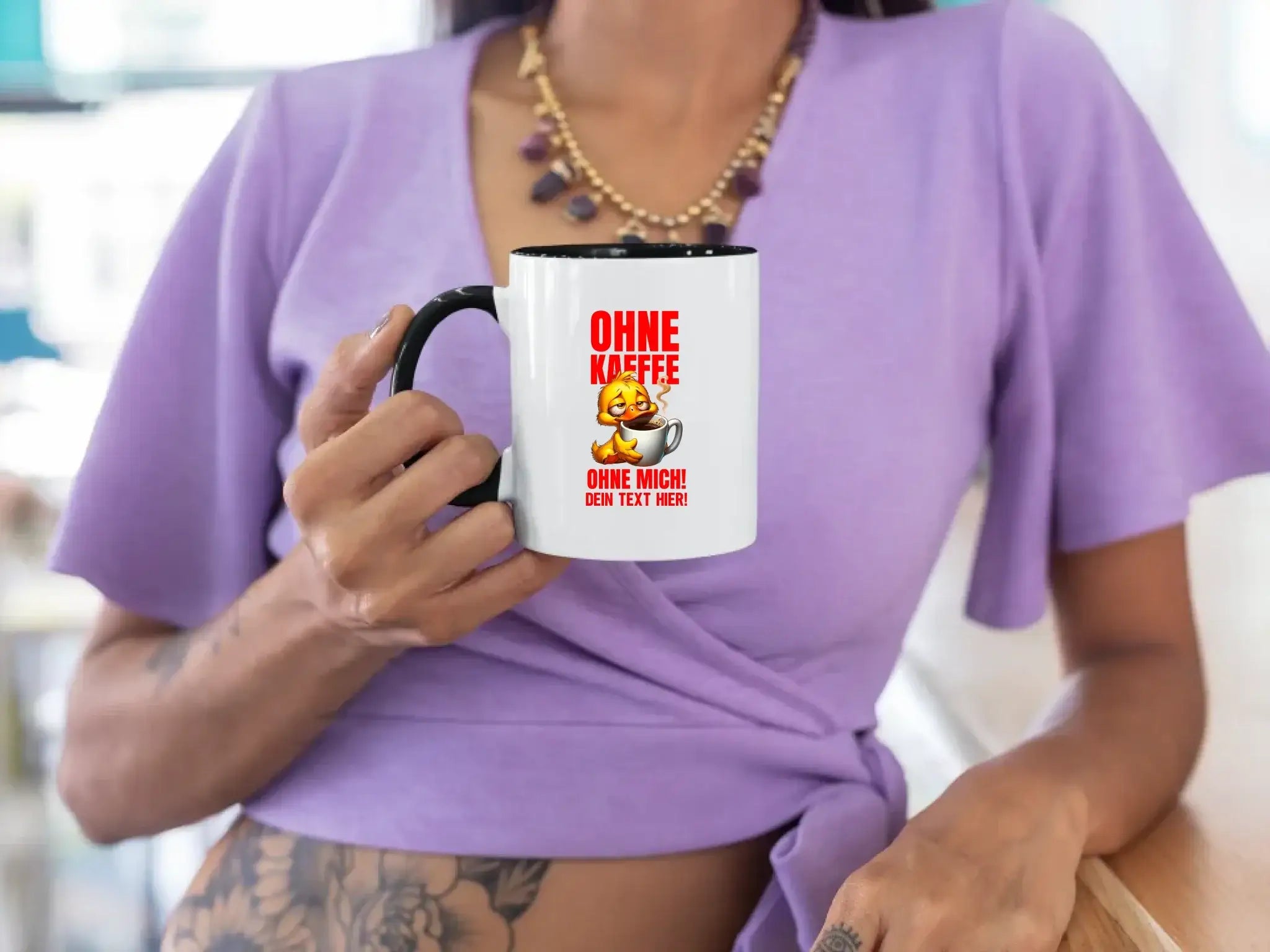 Ohne Kaffee - ohne mich! Ente • Gott • zweifarbige Tasse • Exklusivdesign • personalisiert