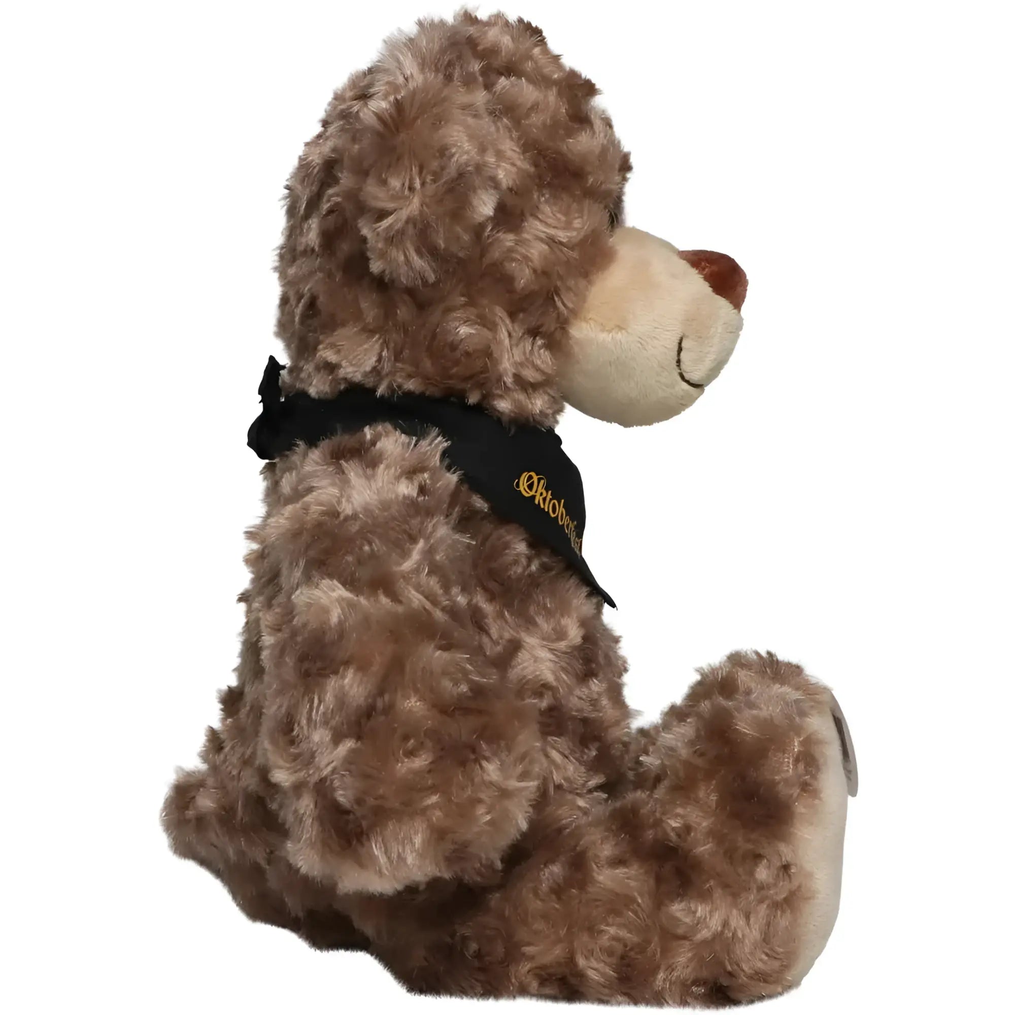 Fluffiger brauner stofftier teddy bär oktoberfest™ bär bodo mit schwarzem bandana und goldenen buchstaben