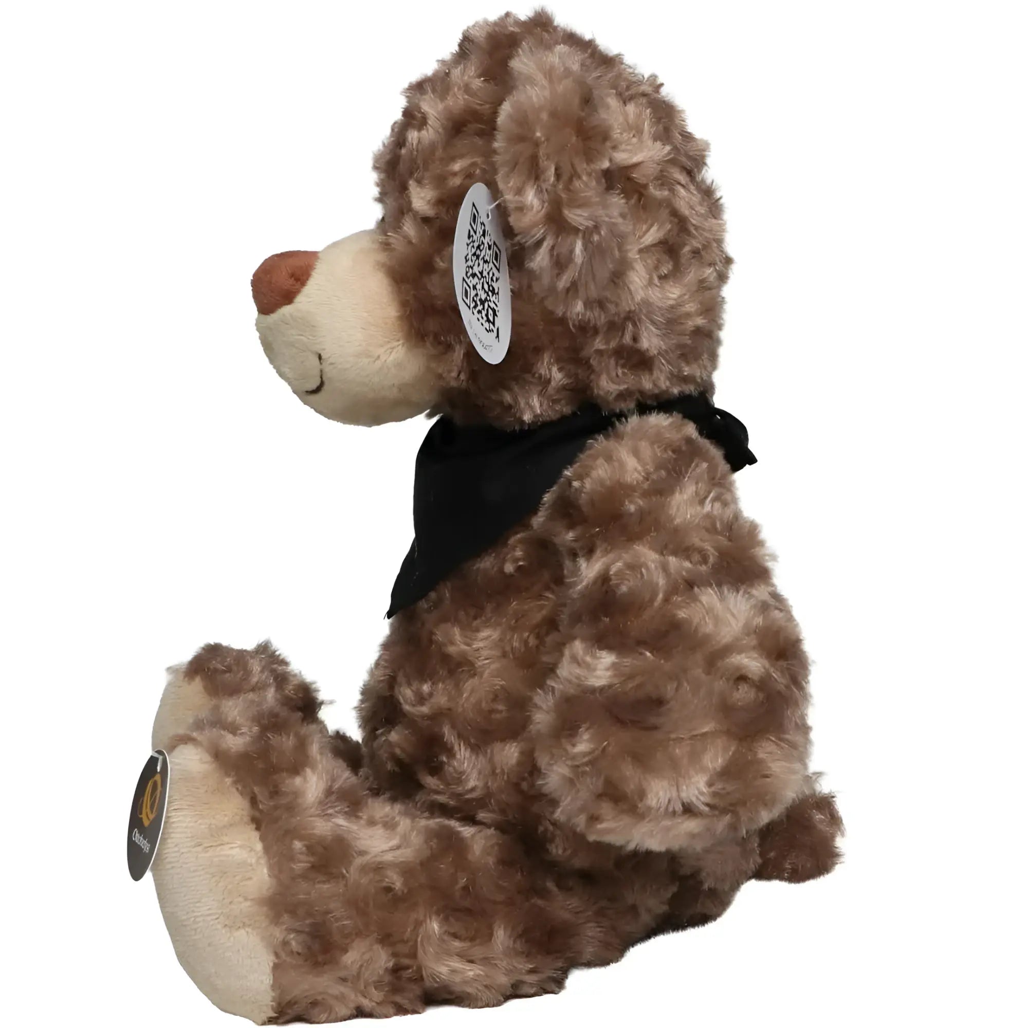 Fluffy brauner plüschteddy bär bodo mit cremefarbenem schnauz und schwarzer satinfliege für oktoberfest
