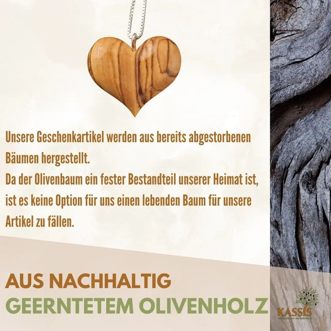 Olivenholz Herz mit silberner Halskette