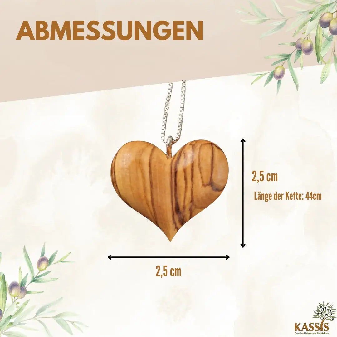Olivenholz Herz mit silberner Halskette