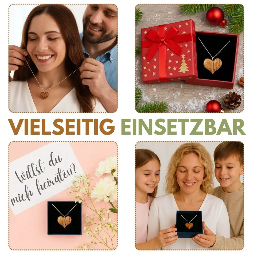 Olivenholz Herz mit silberner Halskette