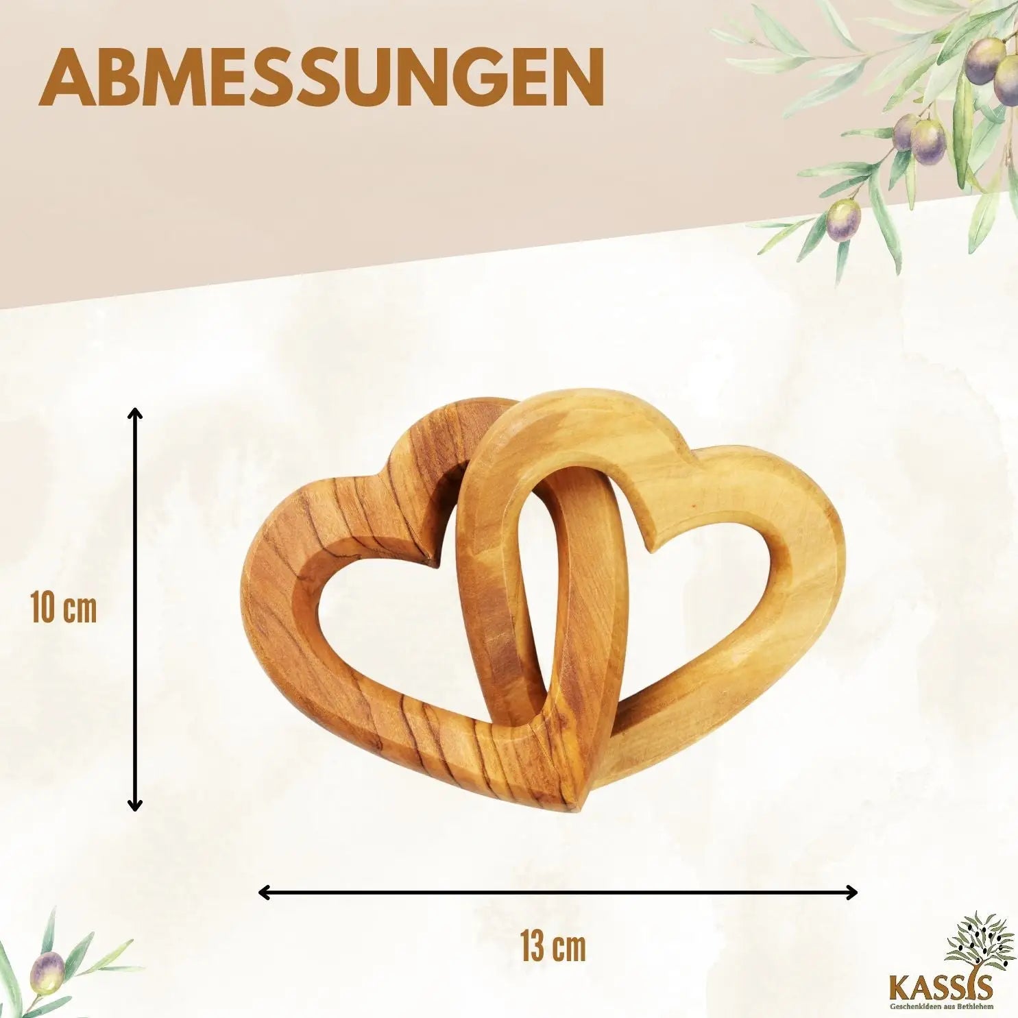 Olivenholz personalisierte verbundene Herzen 10 cm Geschenk zur Hochzeit Valentinstag Jubiläum - Herz