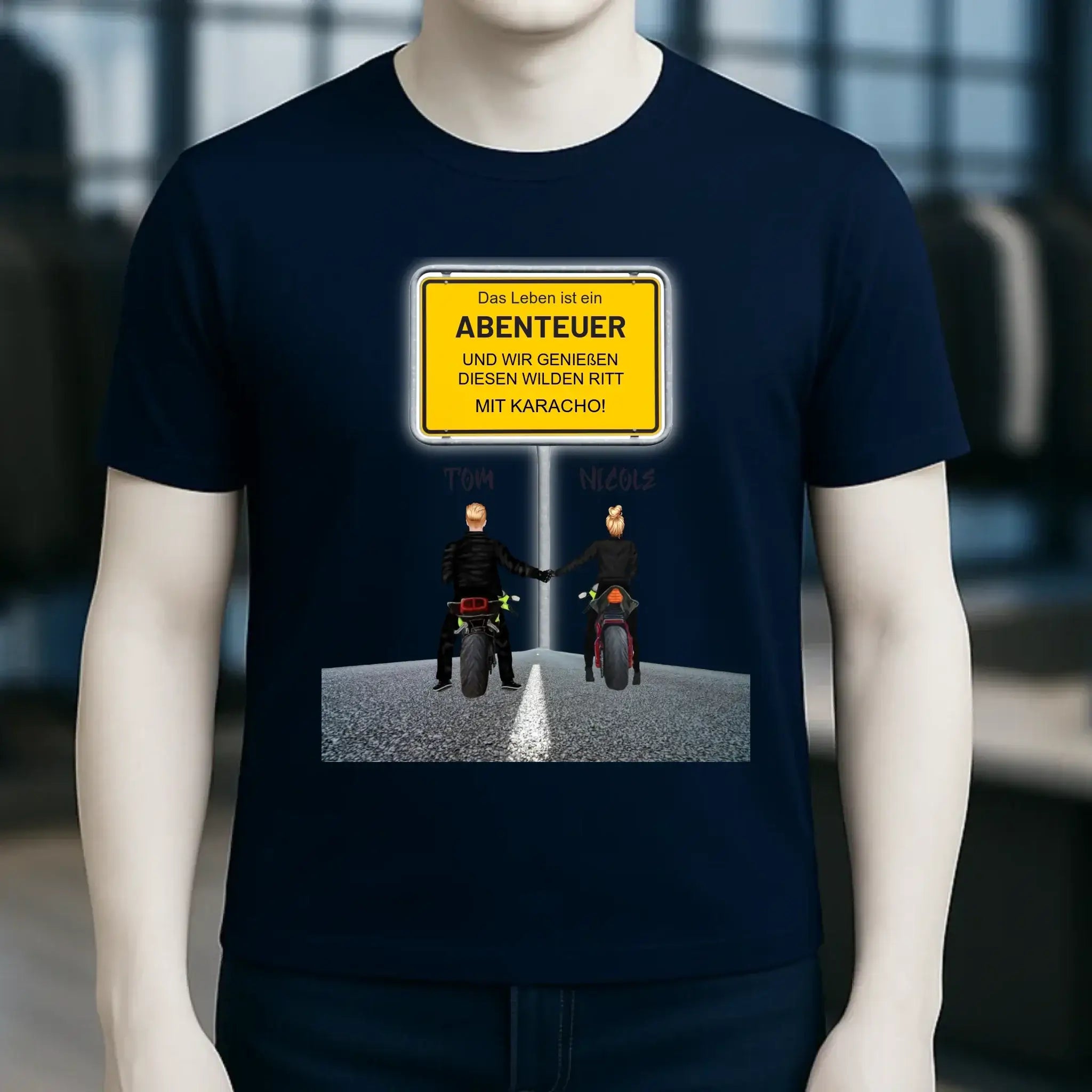 Ortsschild-Designer mit Motorrad-Couple • Unisex Premium T-Shirt XS-5XL aus Bio-Baumwolle für Damen & Herren
