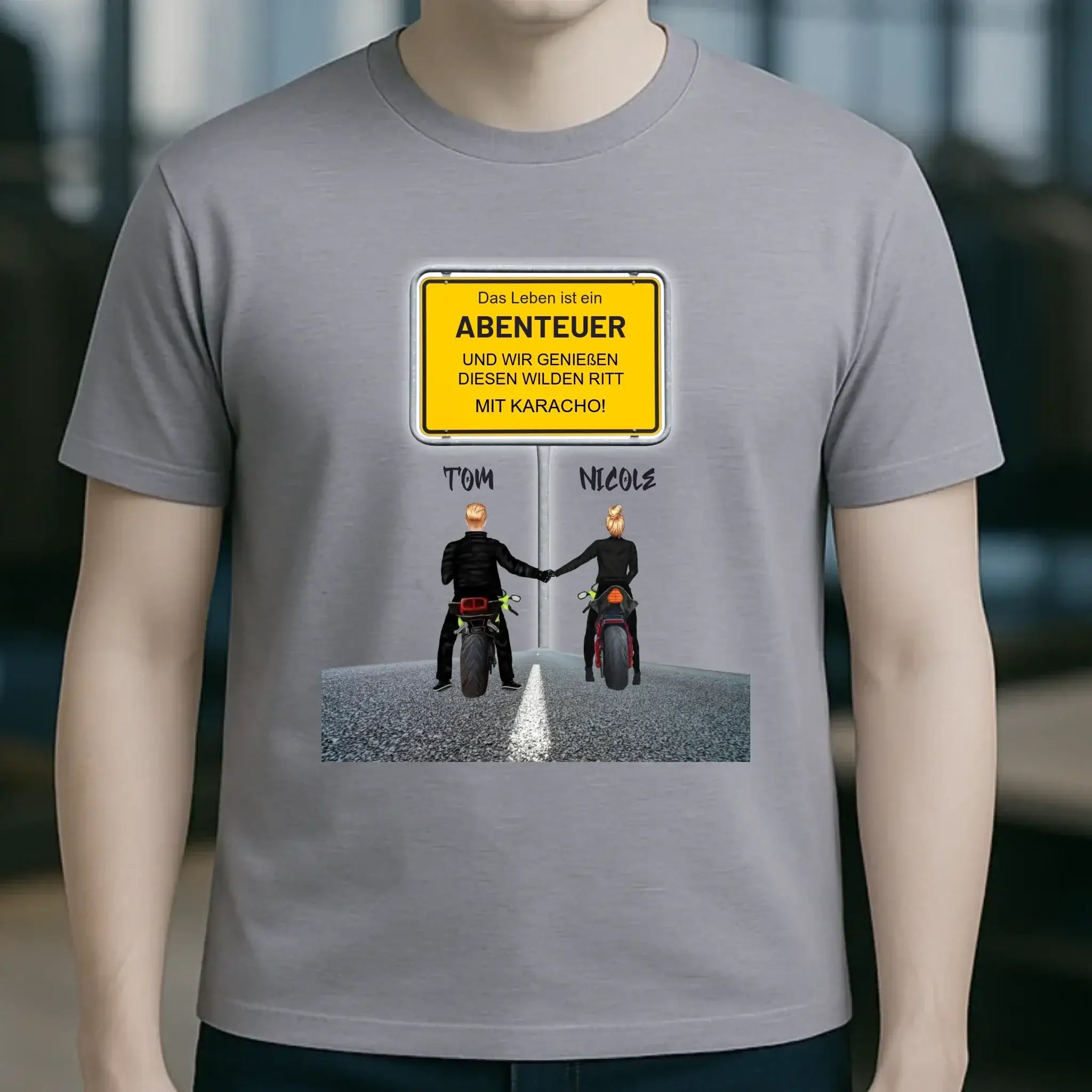Ortsschild-Designer mit Motorrad-Couple • Unisex Premium T-Shirt XS-5XL aus Bio-Baumwolle für Damen & Herren