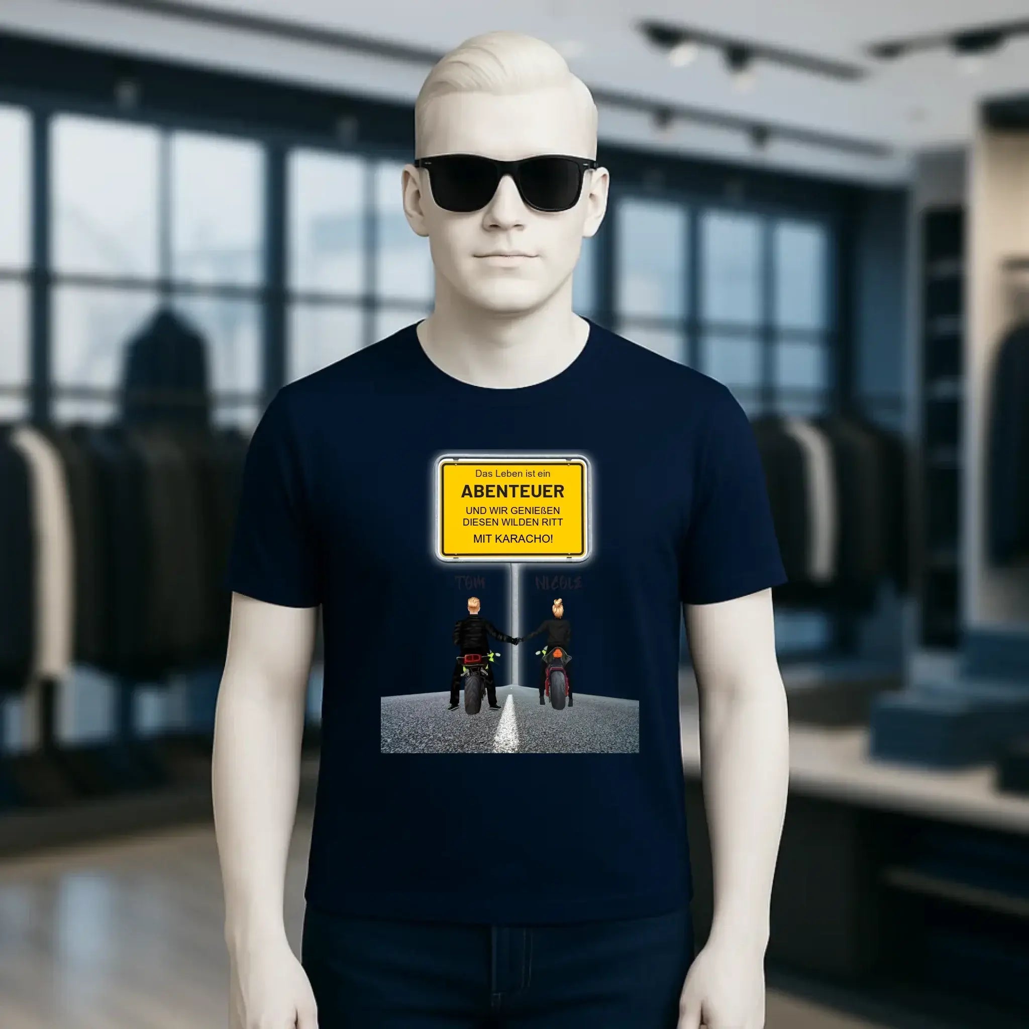 Ortsschild-Designer mit Motorrad-Couple • Unisex Premium T-Shirt XS-5XL aus Bio-Baumwolle für Damen & Herren