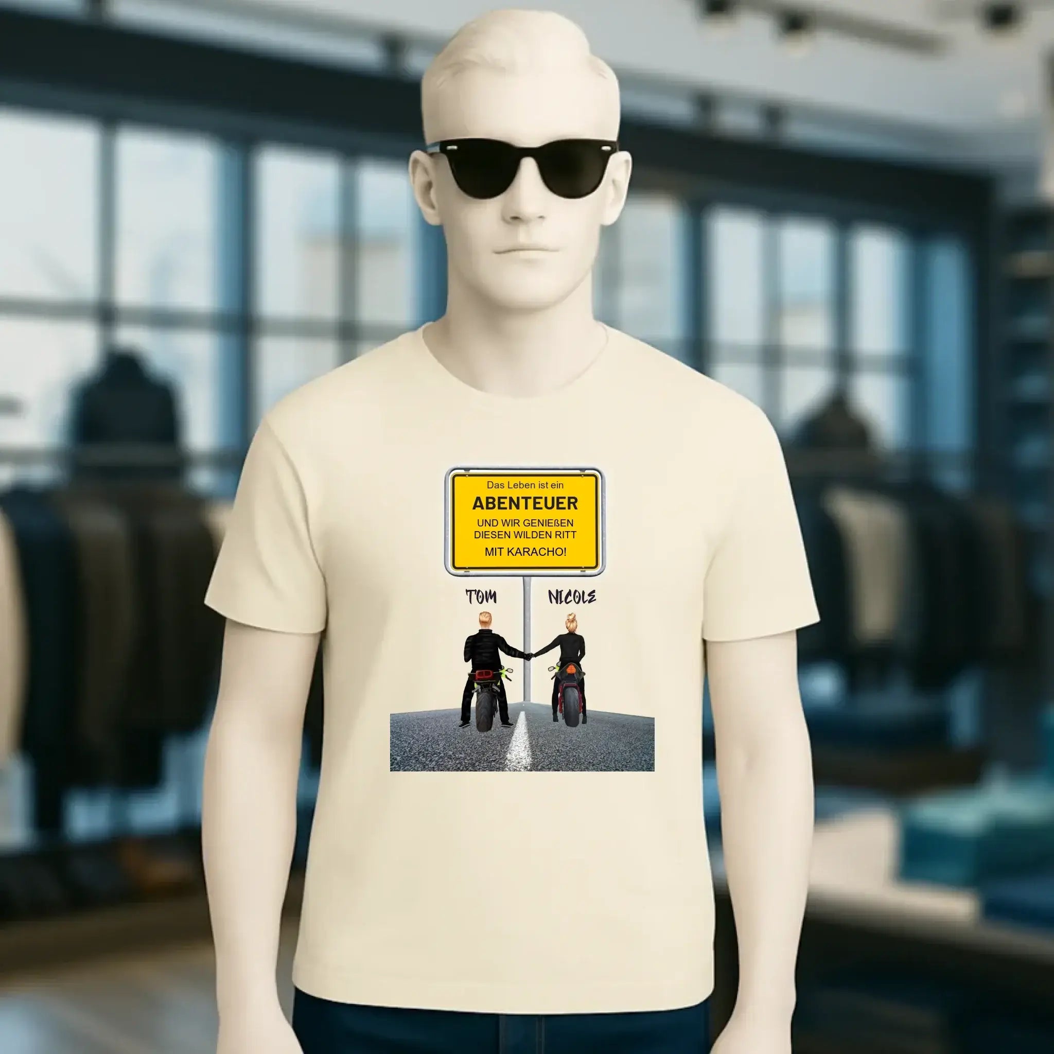 Ortsschild-Designer mit Motorrad-Couple • Unisex Premium T-Shirt XS-5XL aus Bio-Baumwolle für Damen & Herren
