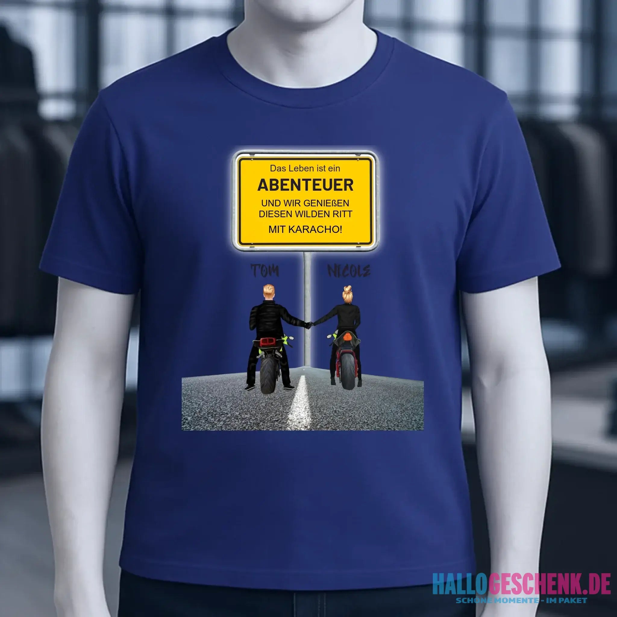 Ortsschild-Designer mit Motorrad-Couple • Unisex Premium T-Shirt XS-5XL aus Bio-Baumwolle für Damen & Herren