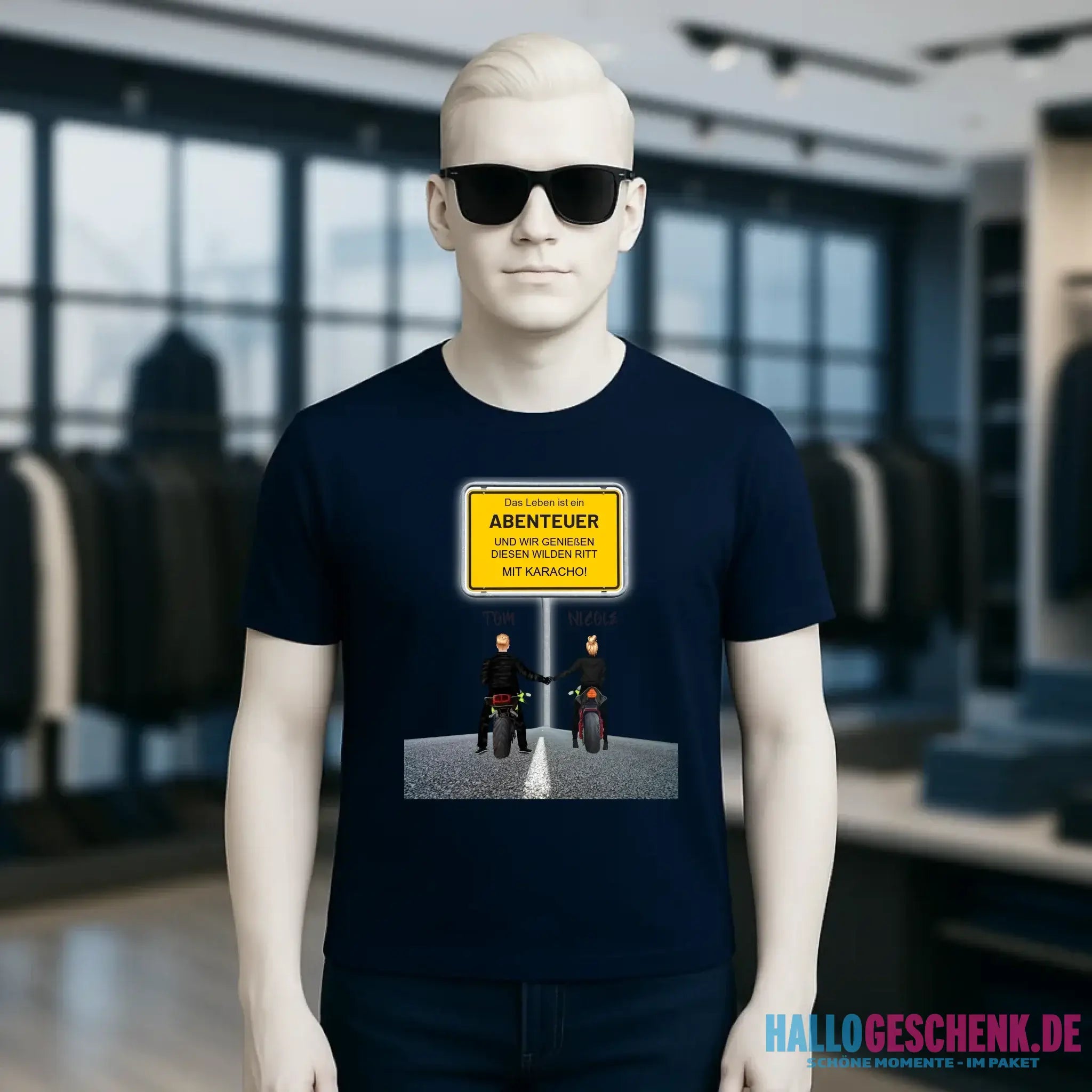Ortsschild-Designer mit Motorrad-Couple • Unisex Premium T-Shirt XS-5XL aus Bio-Baumwolle für Damen & Herren