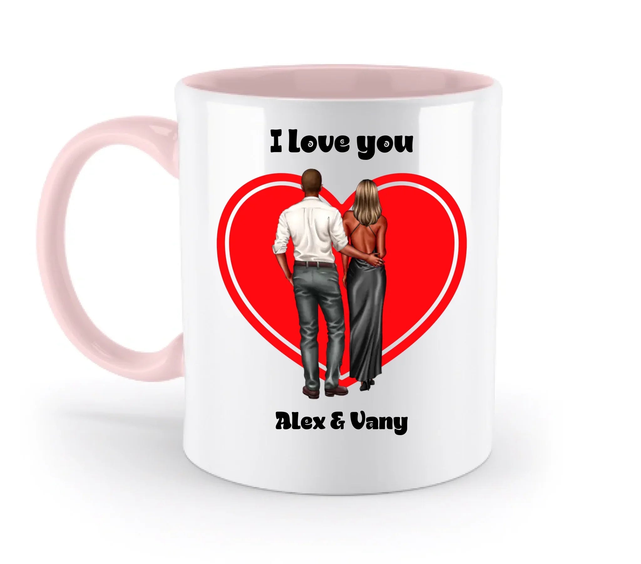 Paar-Design: Abendkleidung Couple (personalisierbare Figuren) - Zweifarbige Tasse / Powder-Pink / 330ml