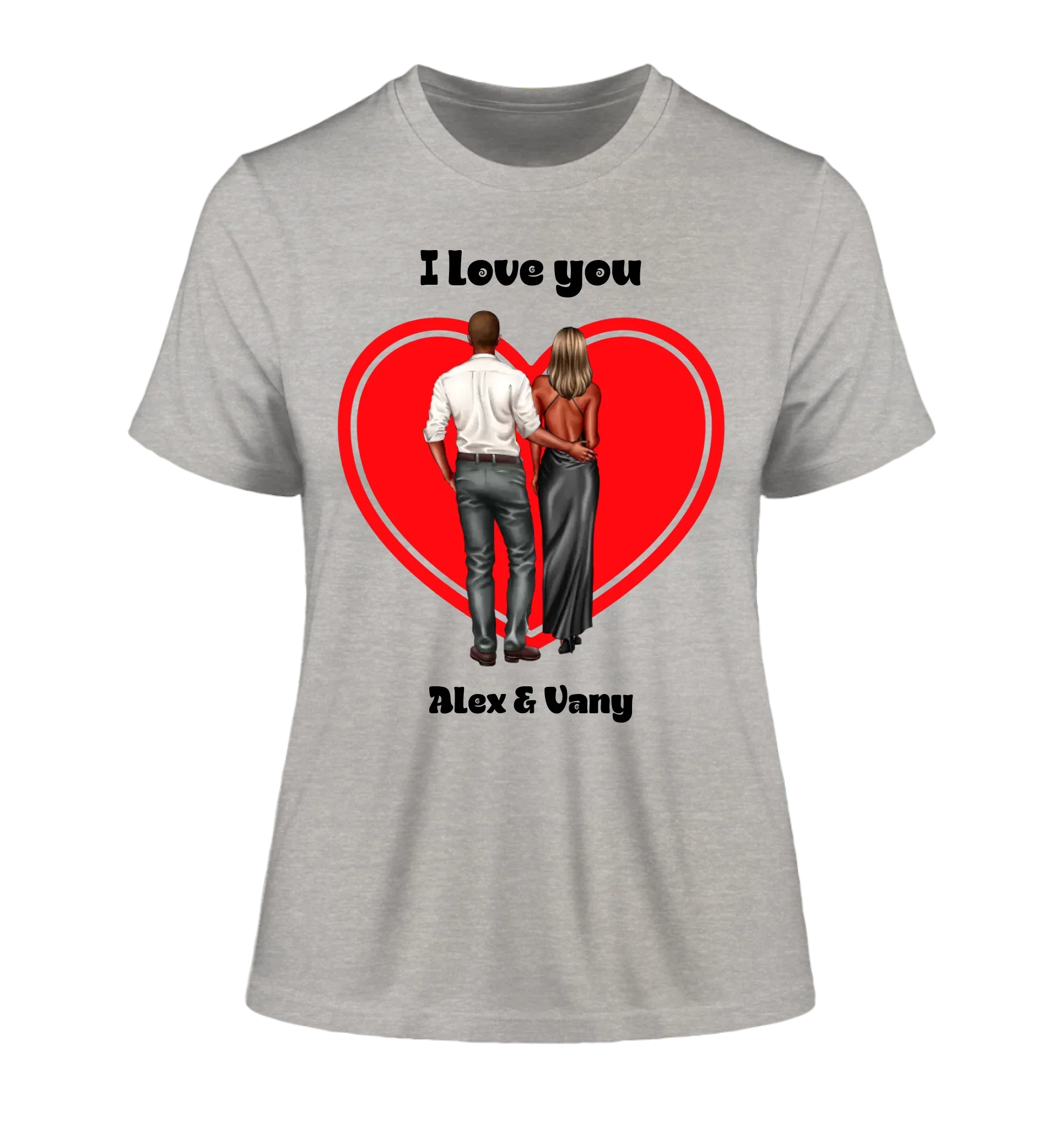 Paar-Design: Abendkleidung Couple (personalisierbare Figuren) - Damen T-Shirt (Fitted) • Bio / Heather Grey / 2XL