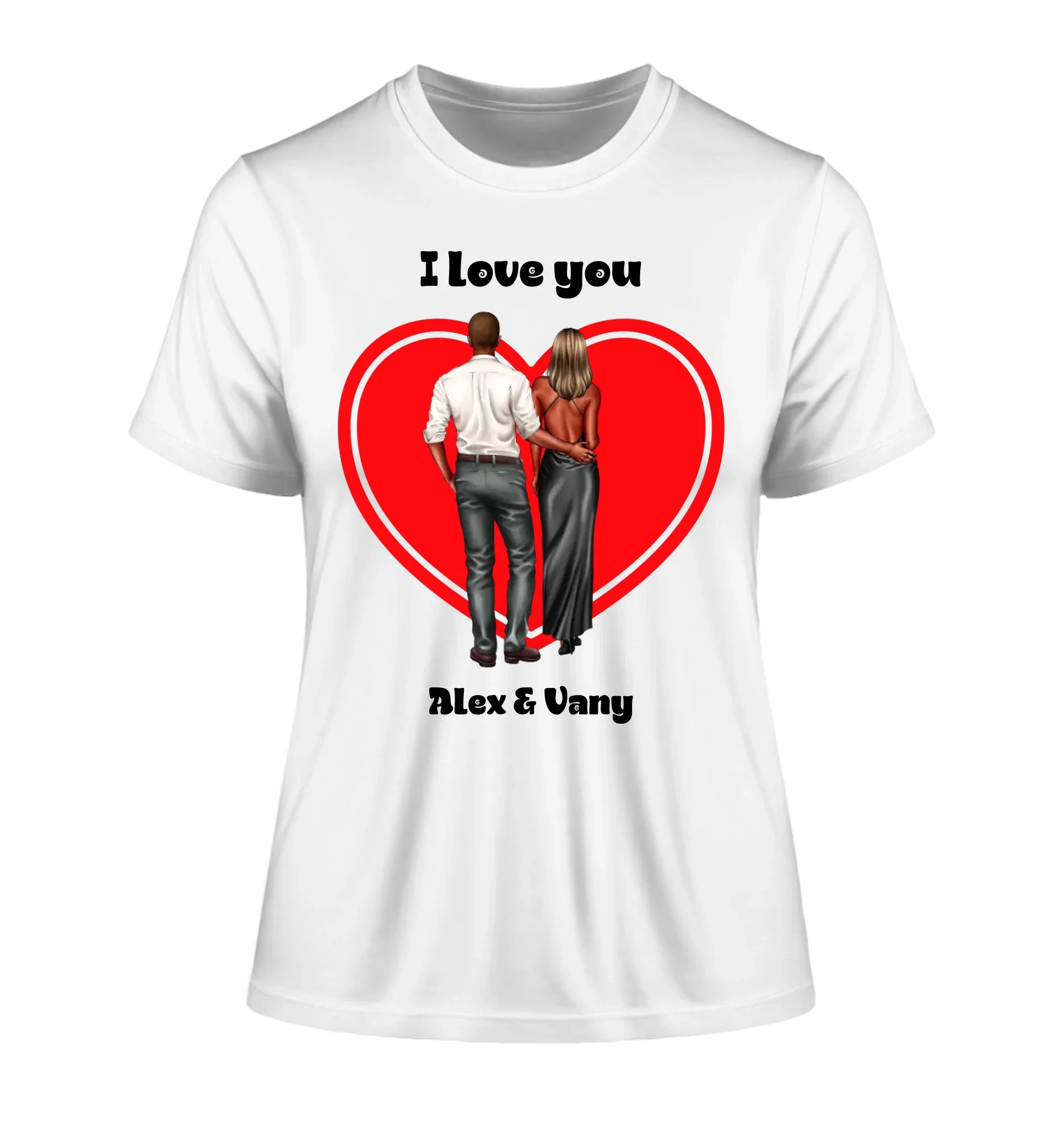 Paar-Design: Abendkleidung Couple (personalisierbare Figuren) - Damen T-Shirt (Fitted) • Bio / White / 2XL