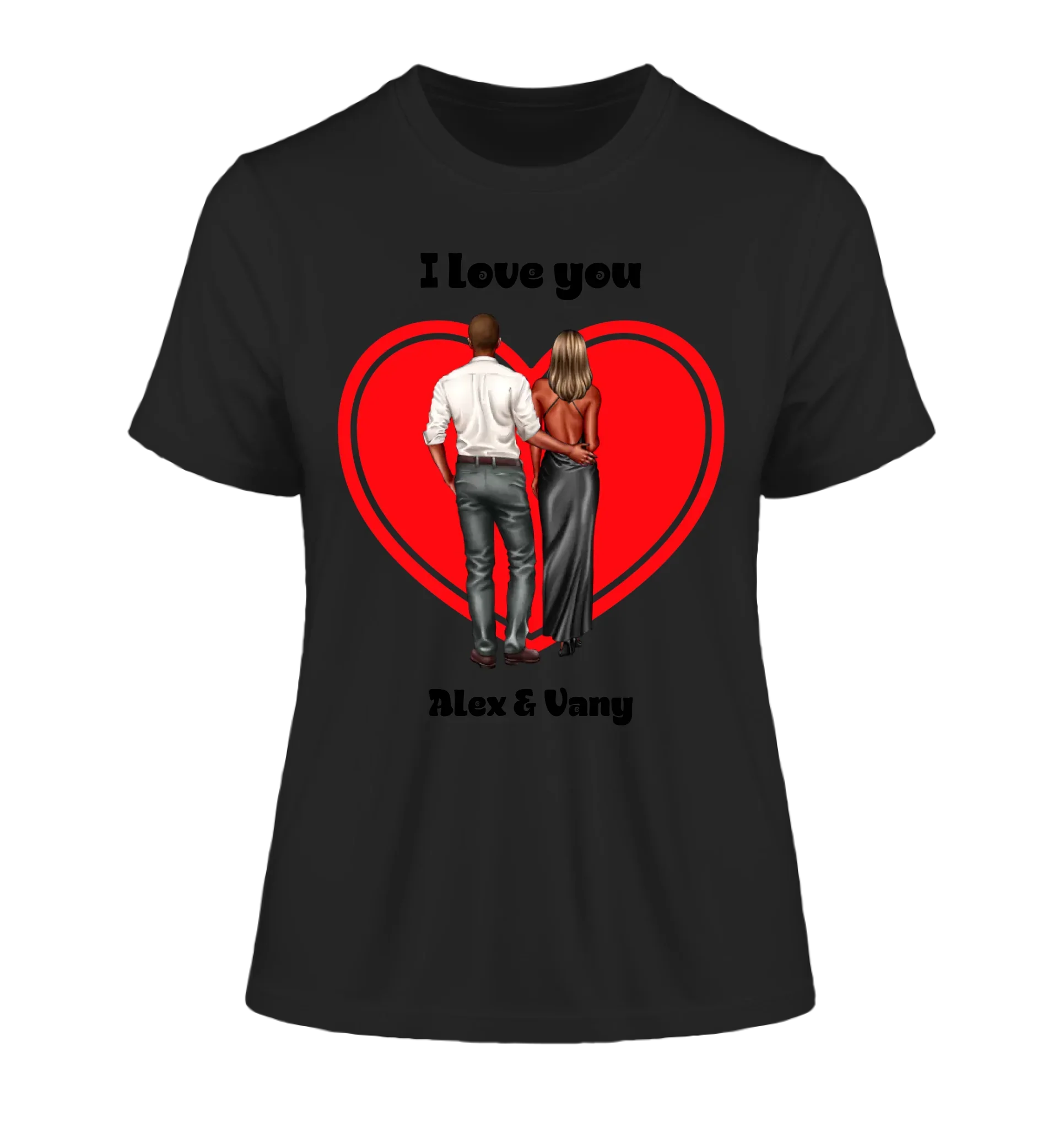 Paar-Design: Abendkleidung Couple (personalisierbare Figuren) - Damen T-Shirt (Fitted) • Bio / Black / 2XL