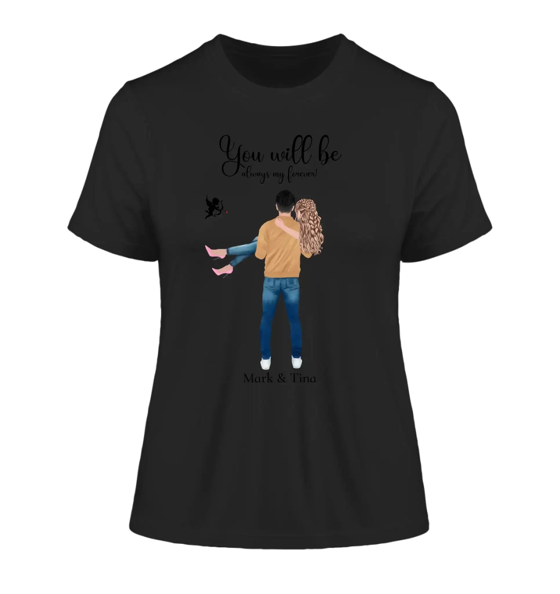 Paar-Design: Carry my Love (personalisierbare Figuren) - Damen T-Shirt (Fitted) • Bio / Black / 2XL - personalisierbare