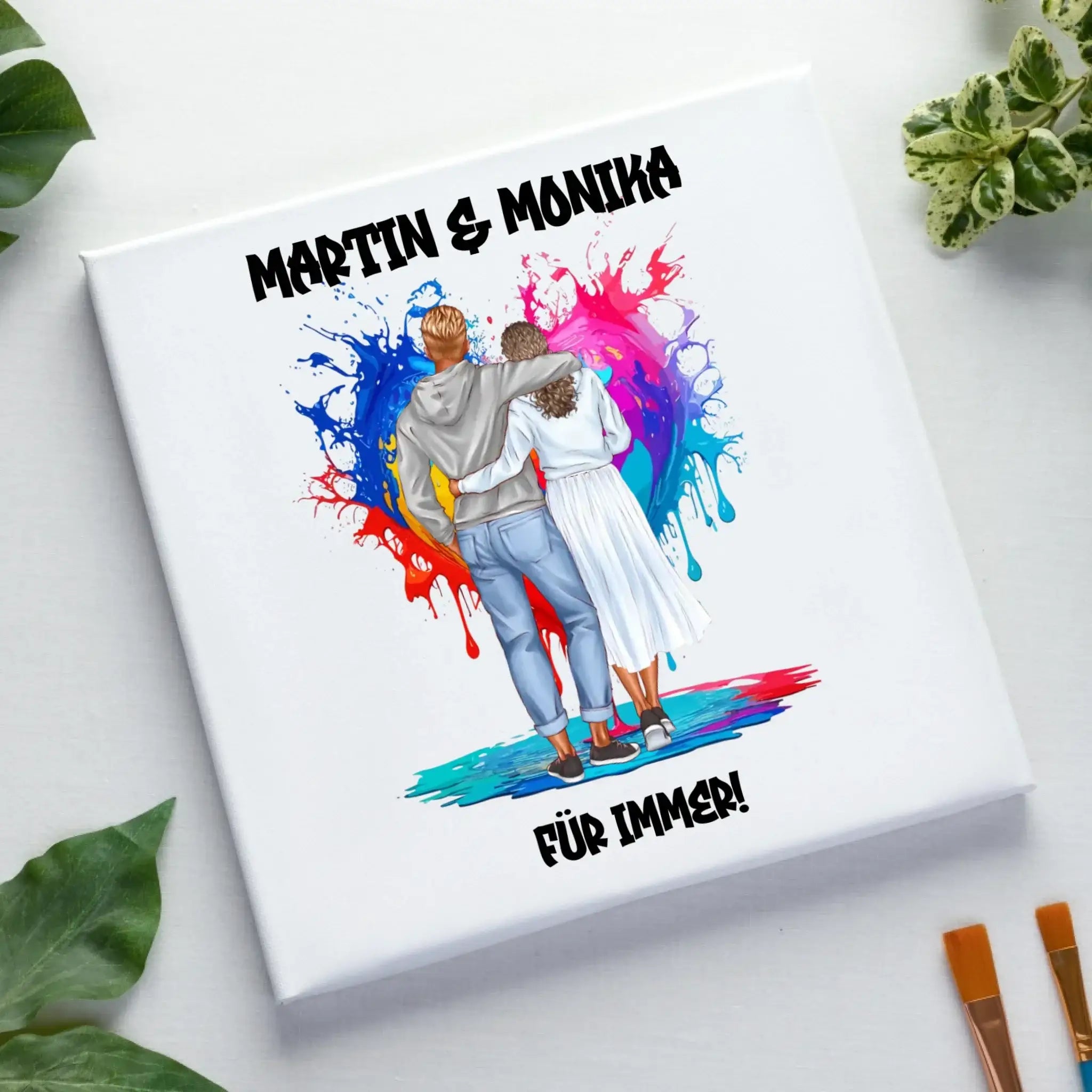 Paar-Design: Fashion Couple (personalisierbare Figuren) - Leinwand auf Holzkeilrahmen / Standard / 20cm-x-20xm