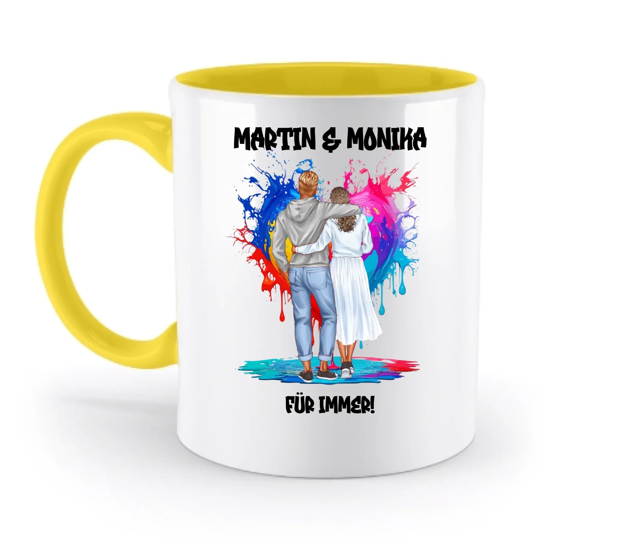 Paar-Design: Fashion Couple (personalisierbare Figuren) - Zweifarbige Tasse / Yellow / 330ml - personalisierbare Figuren