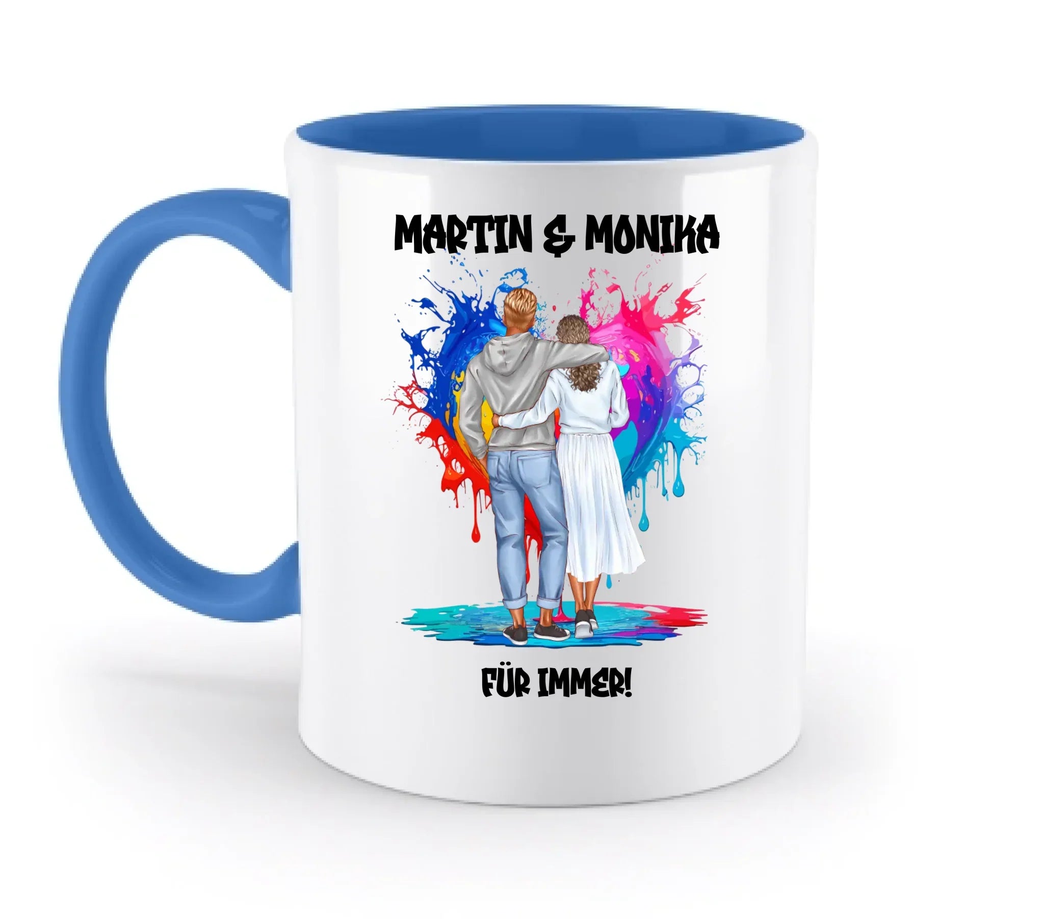 Paar-Design: Fashion Couple (personalisierbare Figuren) - Zweifarbige Tasse / Blue / 330ml - personalisierbare Figuren