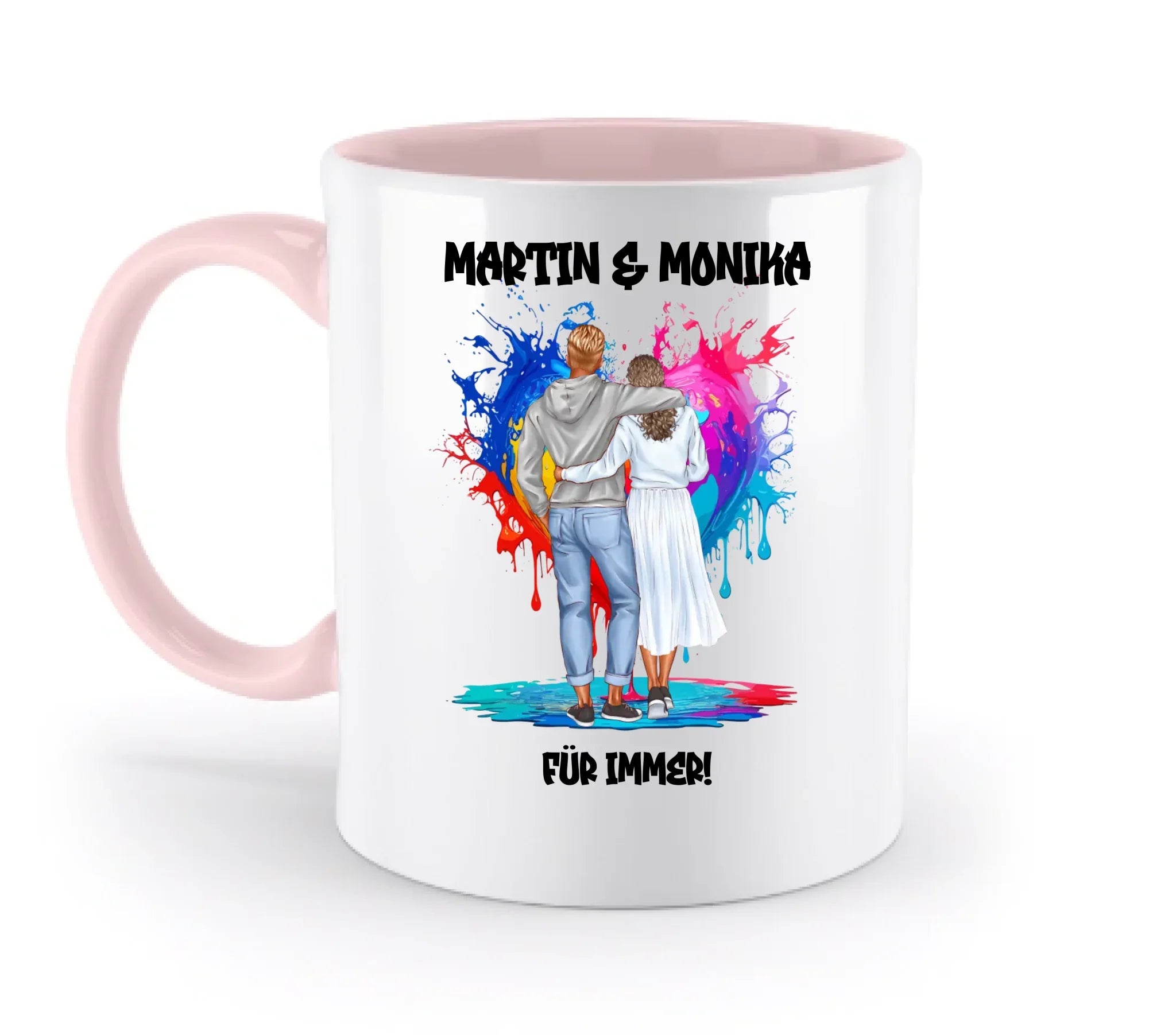 Paar-Design: Fashion Couple (personalisierbare Figuren) - Zweifarbige Tasse / Powder-Pink / 330ml - personalisierbare