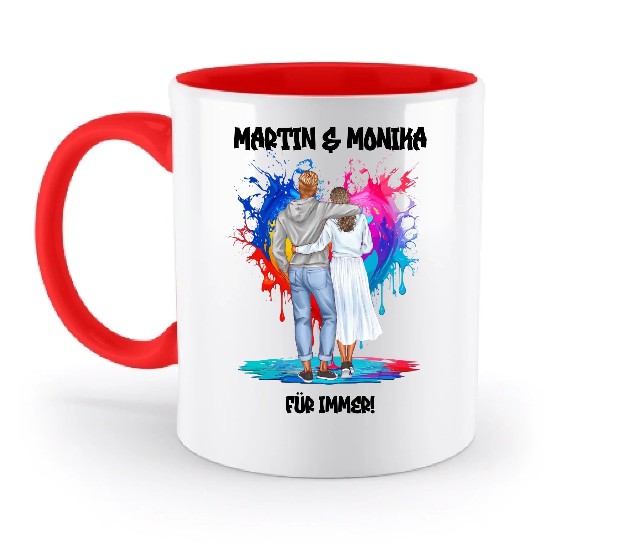 Paar-Design: Fashion Couple (personalisierbare Figuren) - Zweifarbige Tasse / Rubin-Red / 330ml - personalisierbare
