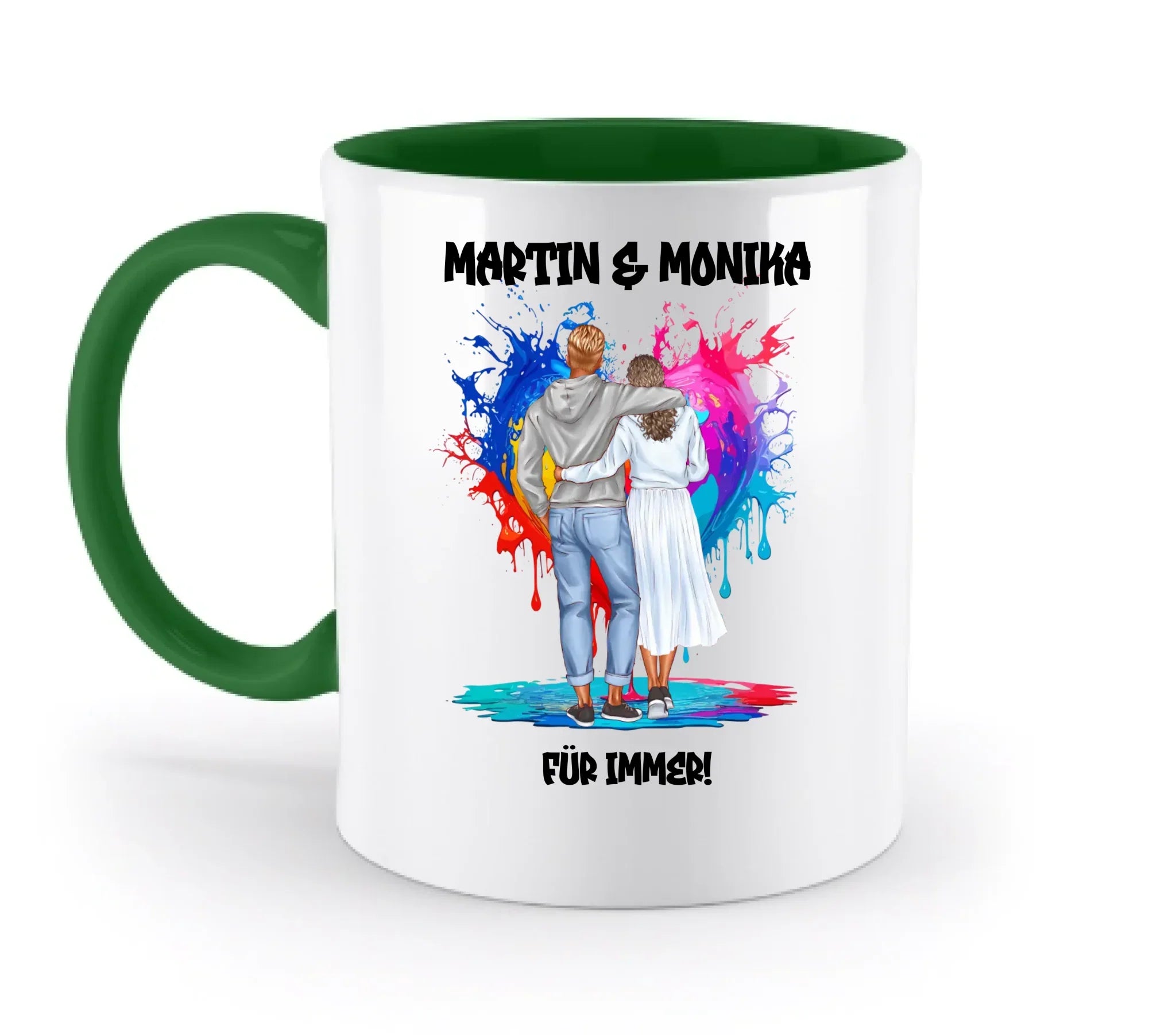 Paar-Design: Fashion Couple (personalisierbare Figuren) - Zweifarbige Tasse / Irish-Green / 330ml - personalisierbare