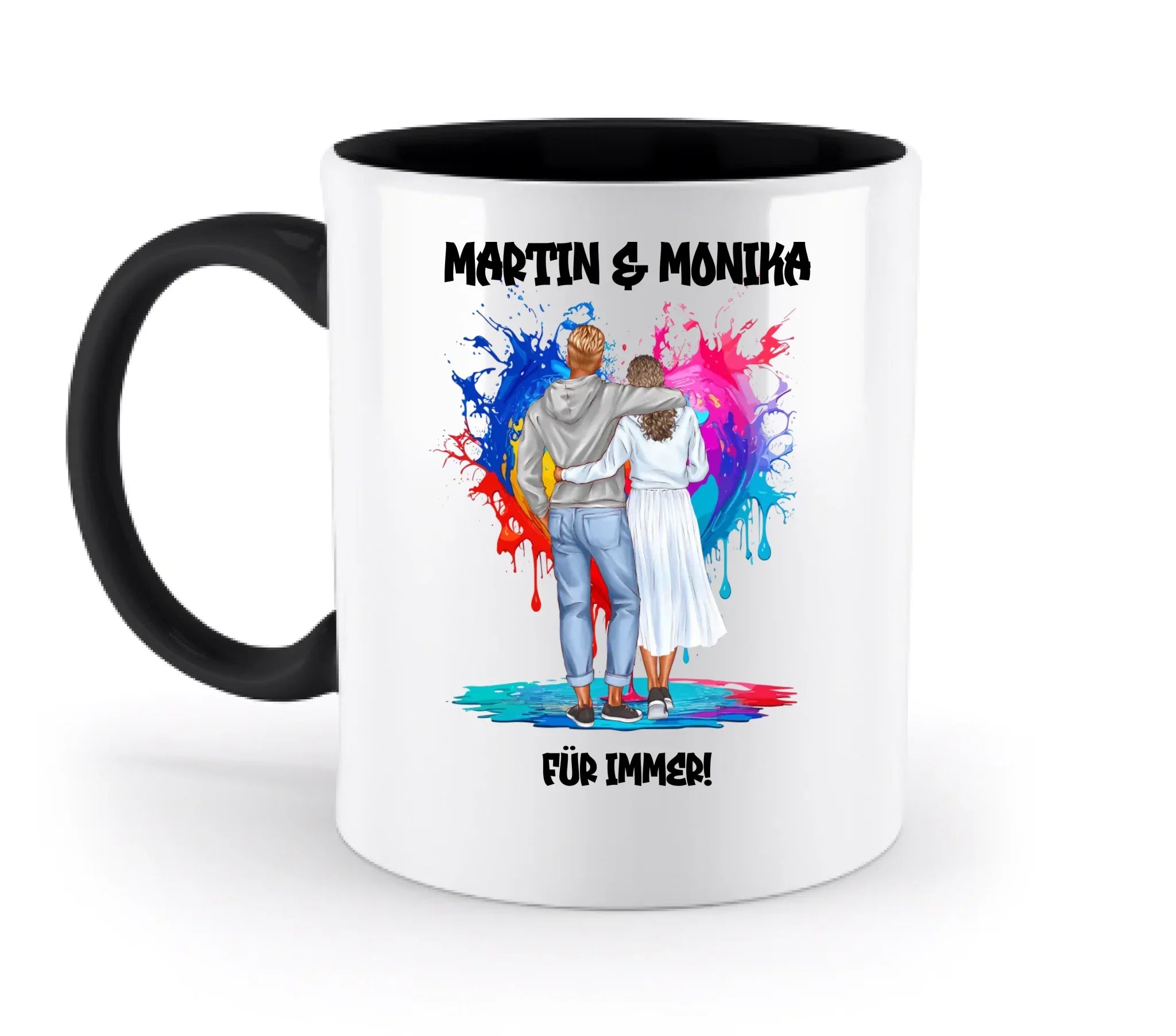 Paar-Design: Fashion Couple (personalisierbare Figuren) - Zweifarbige Tasse / Black / 330ml - personalisierbare Figuren