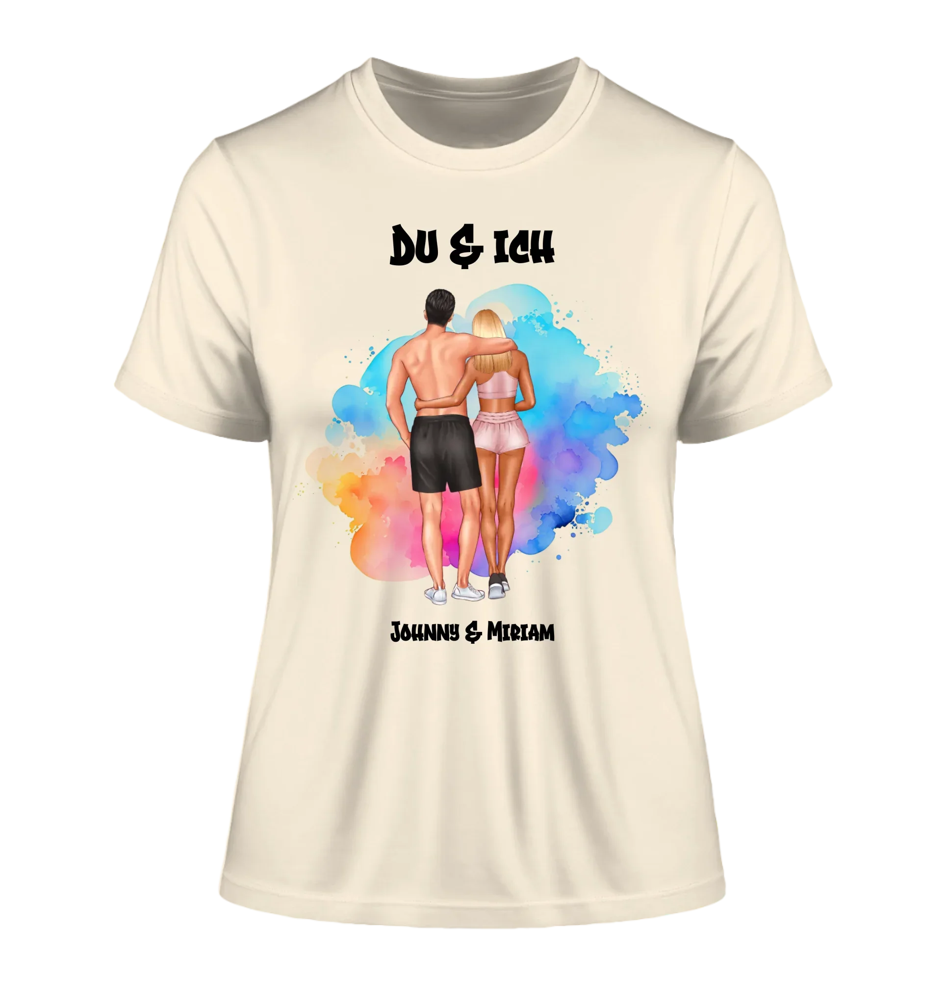 Paar-Design: Fitness Couple (personalisierbare Figuren) - Damen T-Shirt (Fitted) • Bio / Natural / 2XL