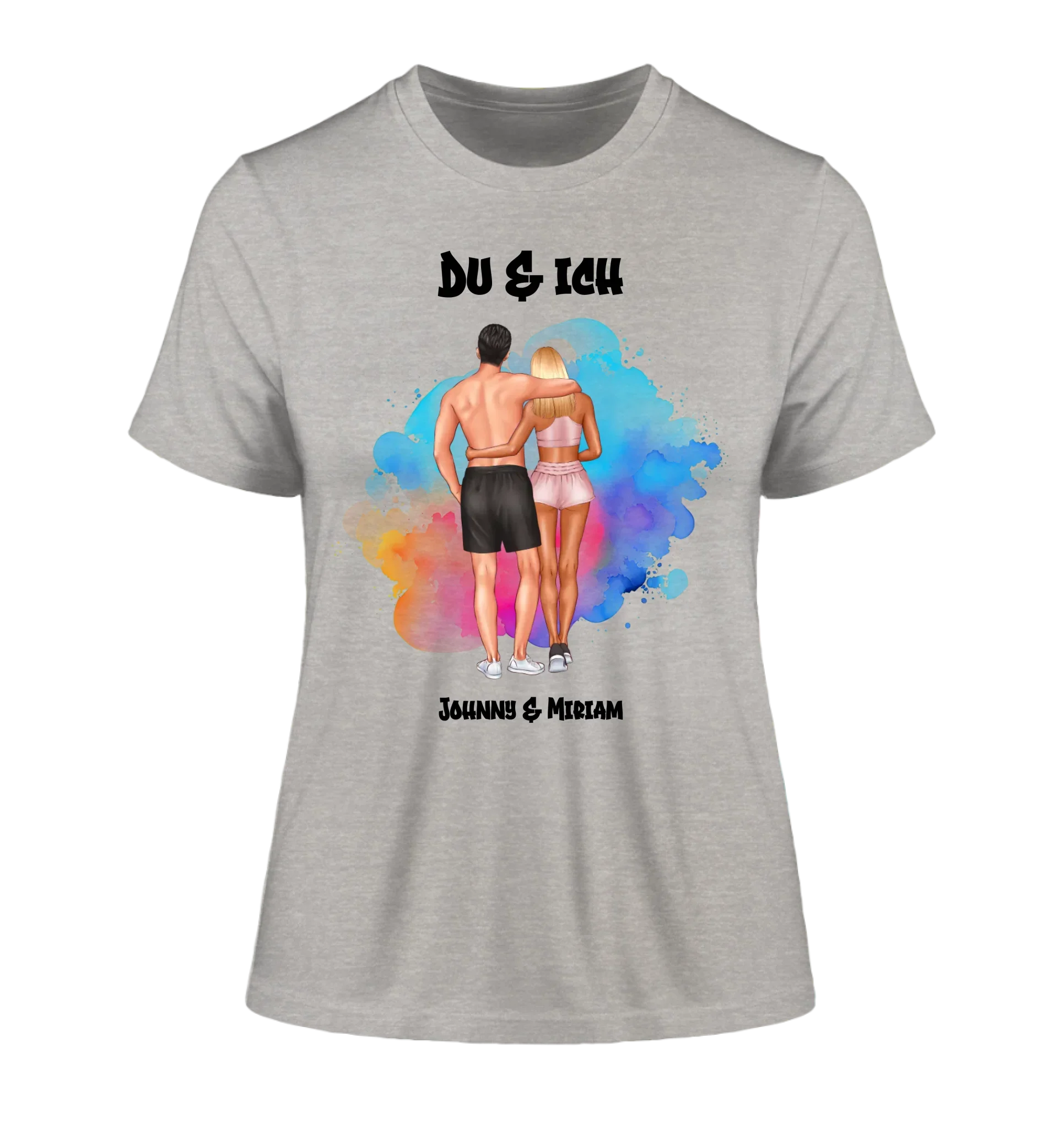 Paar-Design: Fitness Couple (personalisierbare Figuren) - Damen T-Shirt (Fitted) • Bio / Heather Grey / 2XL